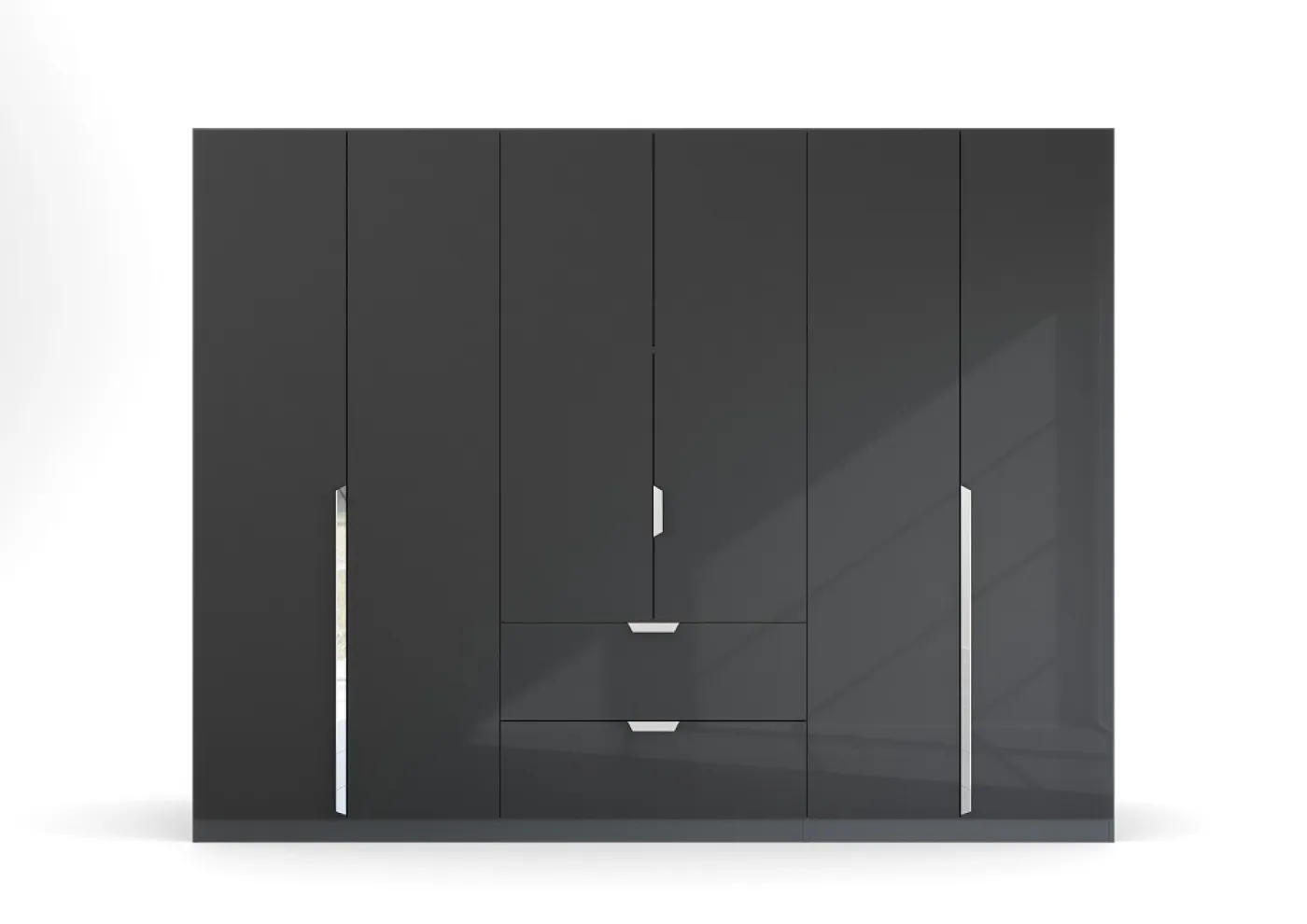 Kleiderschrank Drehtürenschrank Glamour | 6-türig | mit Schubkästen | effektgrau Hochglanz / grau metallic | 271x210