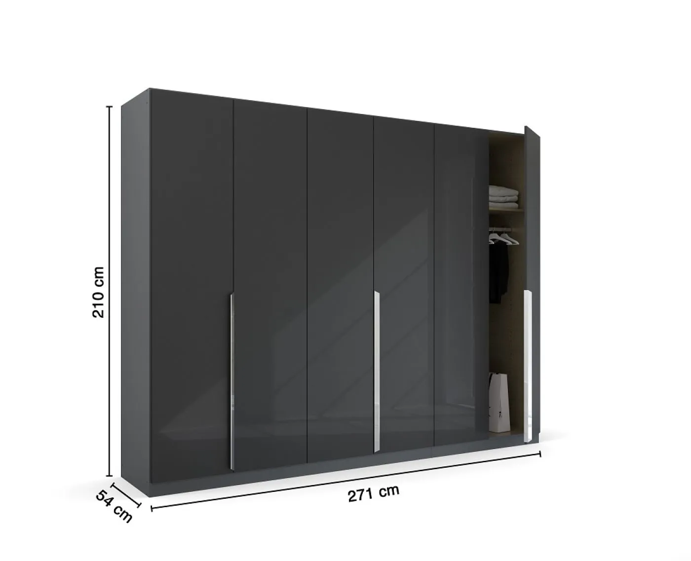 Kleiderschrank Drehtürenschrank Glamour | effektgrau Hochglanz / grau metallic | verschiedene Größen
