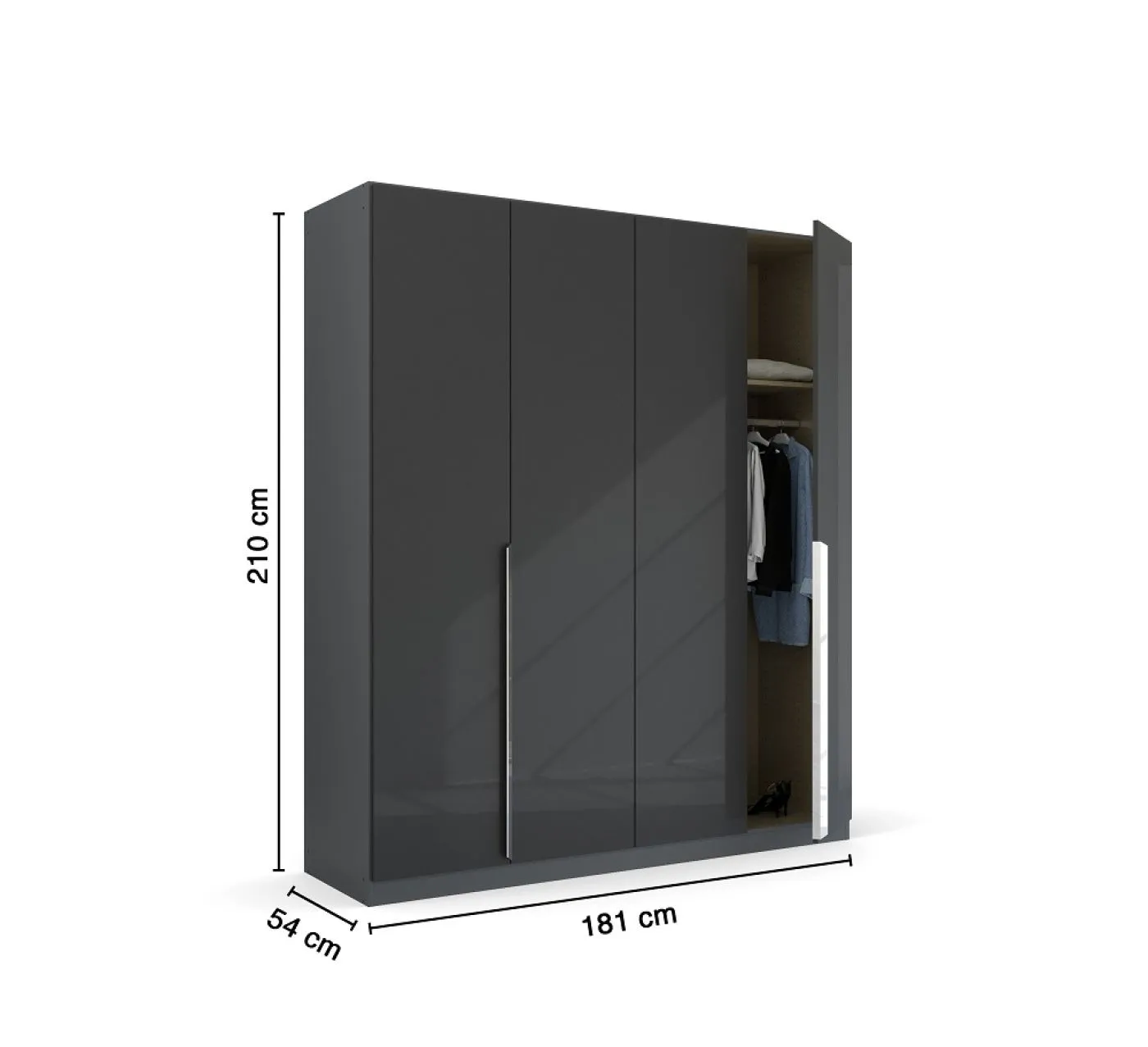 Kleiderschrank Drehtürenschrank Glamour | effektgrau Hochglanz / grau metallic | verschiedene Größen