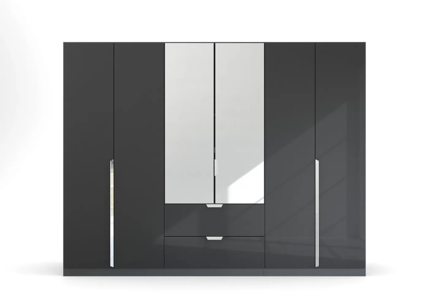 Kleiderschrank Drehtürenschrank Glamour | mit Spiegeltüren & Schubkästen | effektgrau Hochglanz / grau metallic | verschiedene Größen