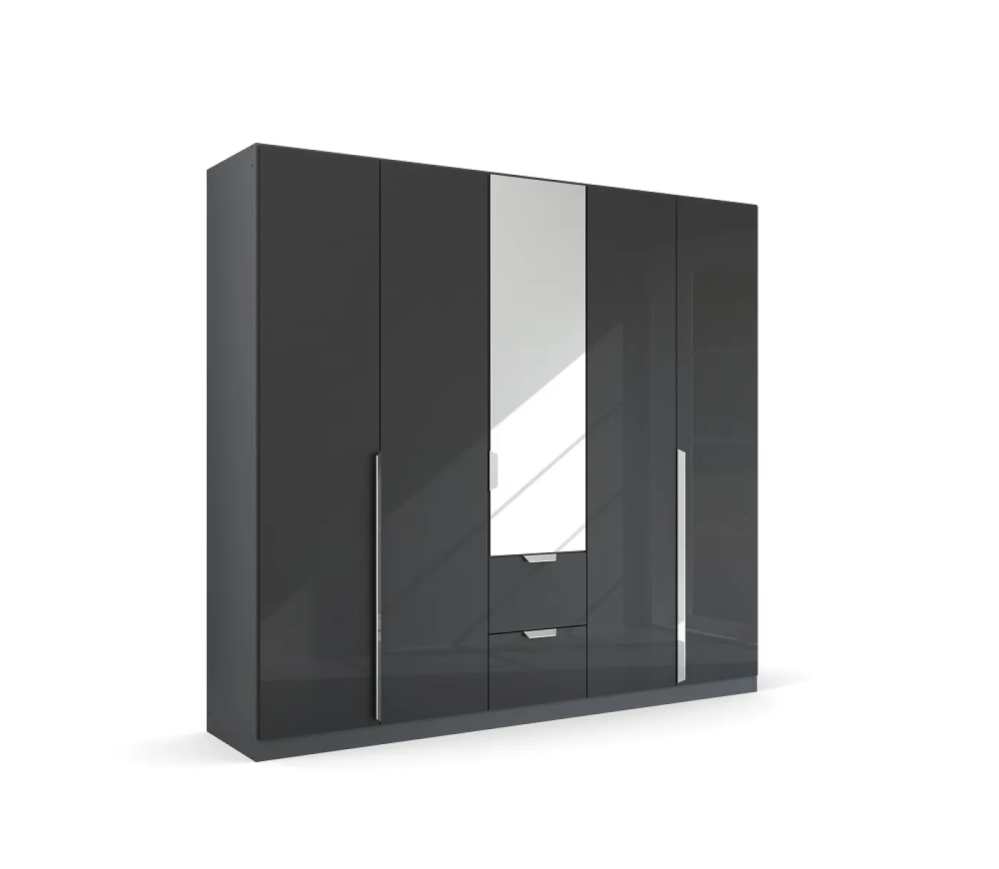 Kleiderschrank Drehtürenschrank Glamour | mit Spiegeltüren & Schubkästen | effektgrau Hochglanz / grau metallic | verschiedene Größen