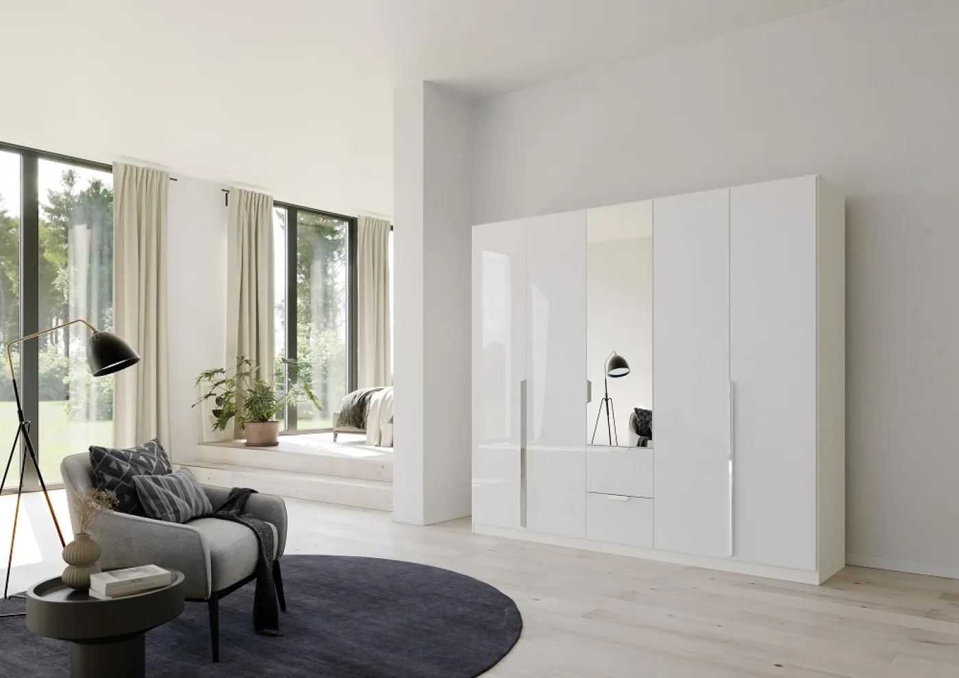 Kleiderschrank Drehtürenschrank Glamour | mit Spiegeltüren & Schubkästen | weiß Hochglanz / alpinweiß | verschiedene Größen