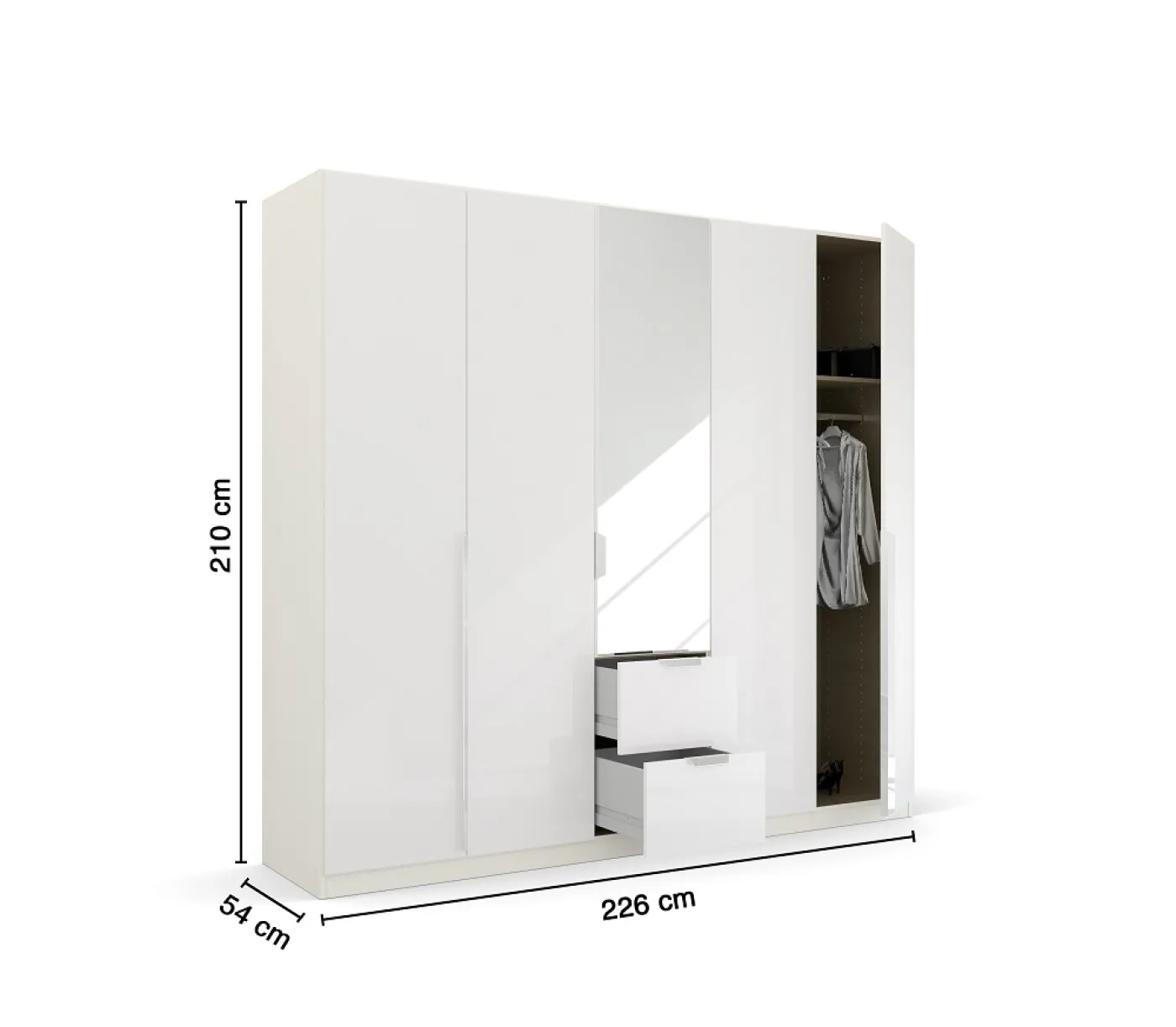 Kleiderschrank Drehtürenschrank Glamour | mit Spiegeltüren & Schubkästen | weiß Hochglanz / alpinweiß | verschiedene Größen
