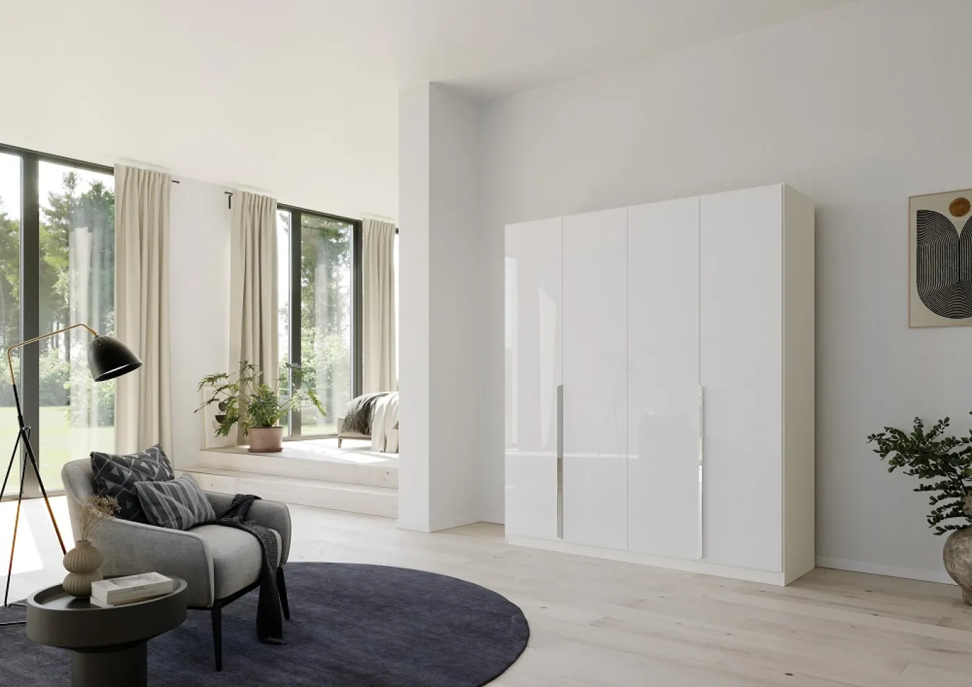 Kleiderschrank Drehtürenschrank Glamour | weiß Hochglanz / alpinweiß | verschiedene Größen