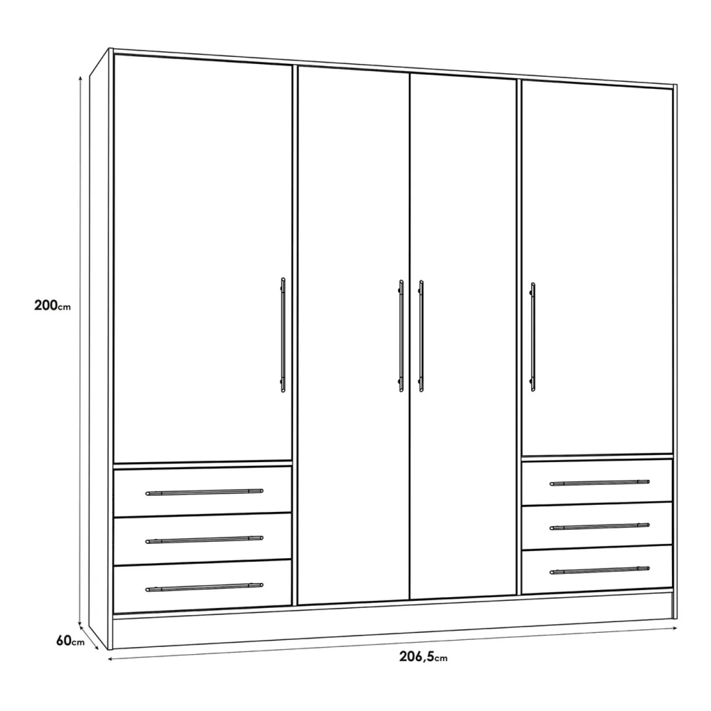 Kleiderschrank Drehtürenschrank Jupp | 4-türig | mit Schubkästen | Sonoma Eiche / weiß | 206,5 x 200 x 60 cm