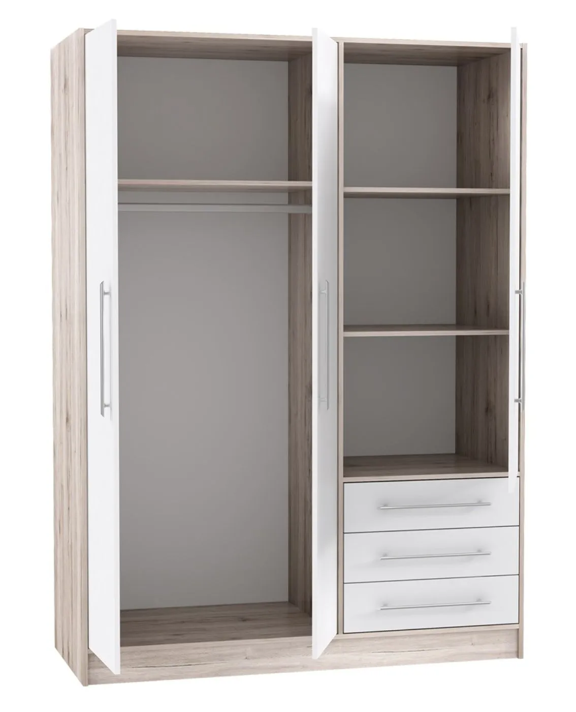 Kleiderschrank Drehtürenschrank Jupp | mit Schubkästen | Sandeiche / weiß | 144,6 x 200 x 60 cm | Kantengriff