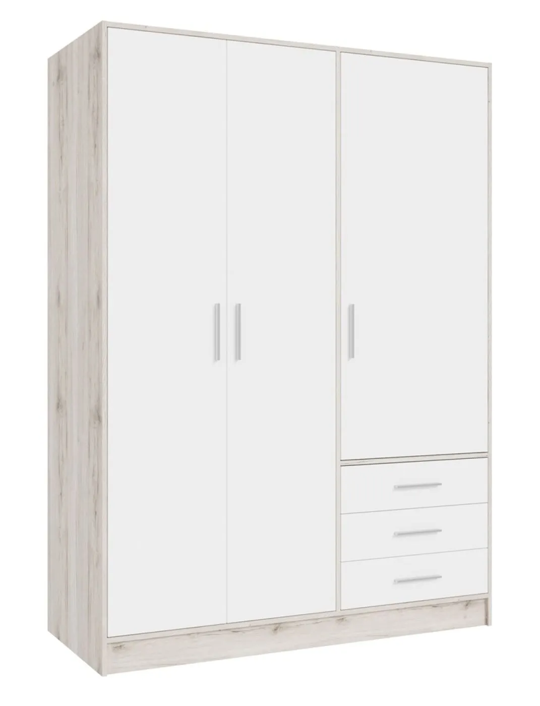 Kleiderschrank Drehtürenschrank Jupp | mit Schubkästen | Sandeiche / weiß | 144,6 x 200 x 60 cm | Sanduhrgriff
