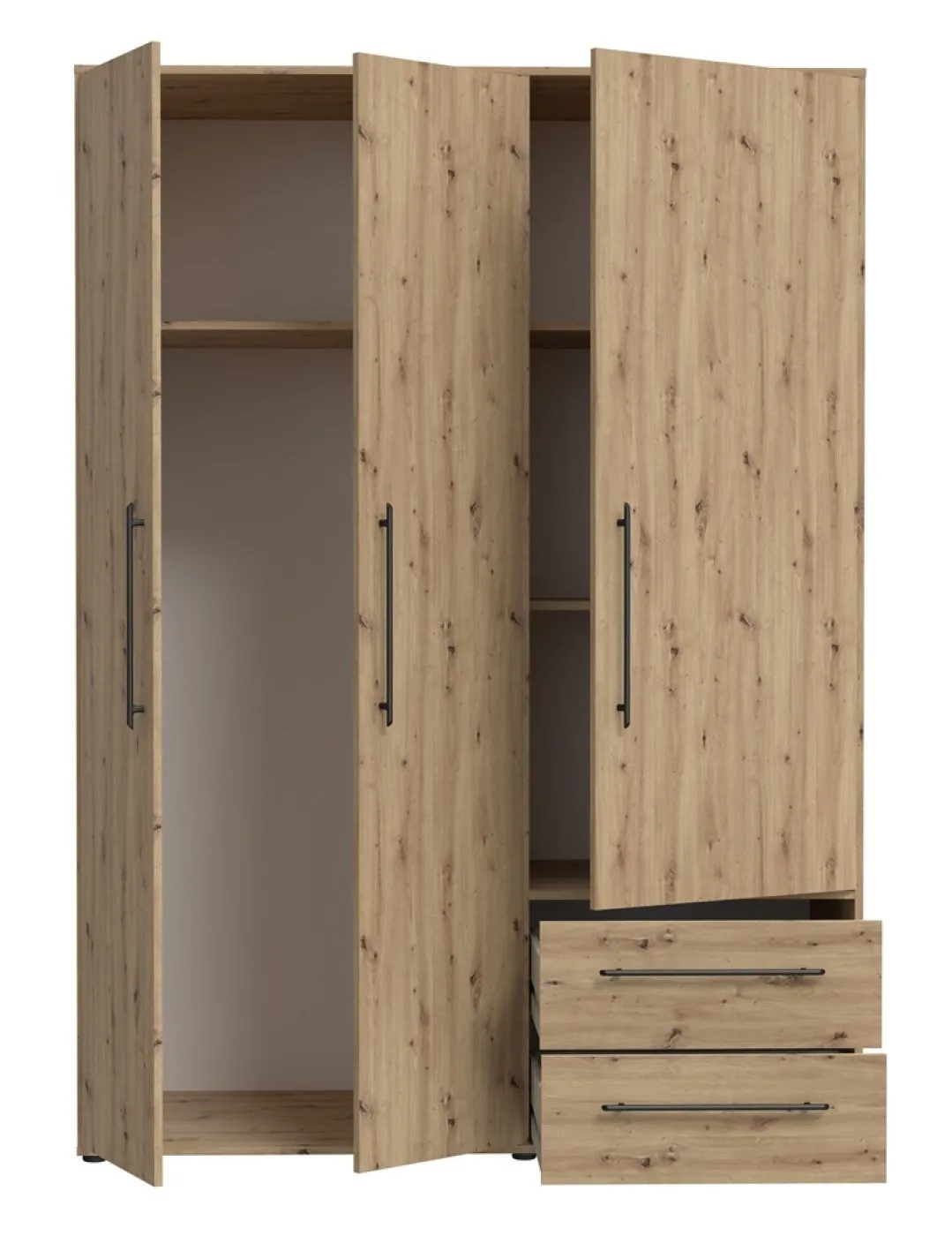 Kleiderschrank Drehtürenschrank Mokko | mit Schubkästen | Artisan Eiche | 144,4 x 200 x 59 cm