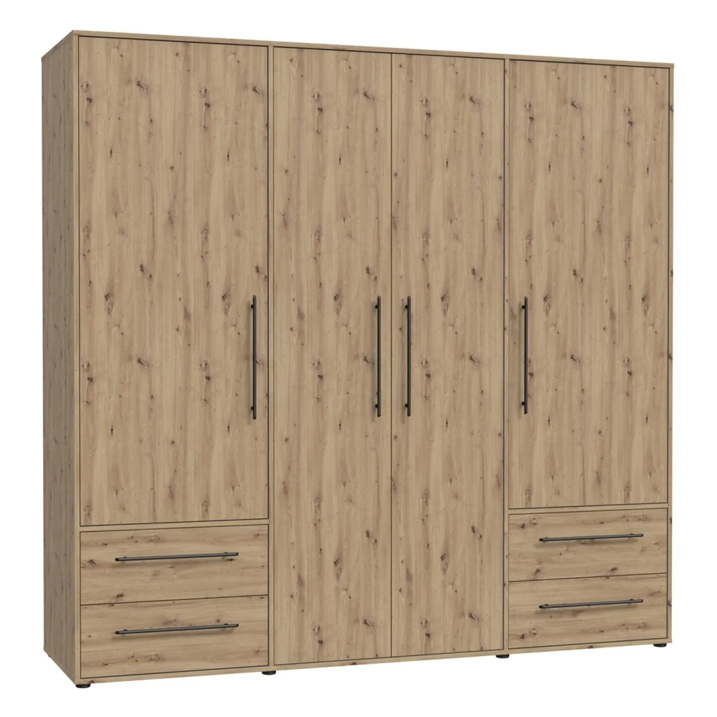 Kleiderschrank Drehtürenschrank Mokko | mit Schubkästen | Artisan Eiche | 206 x 200 x 59 cm