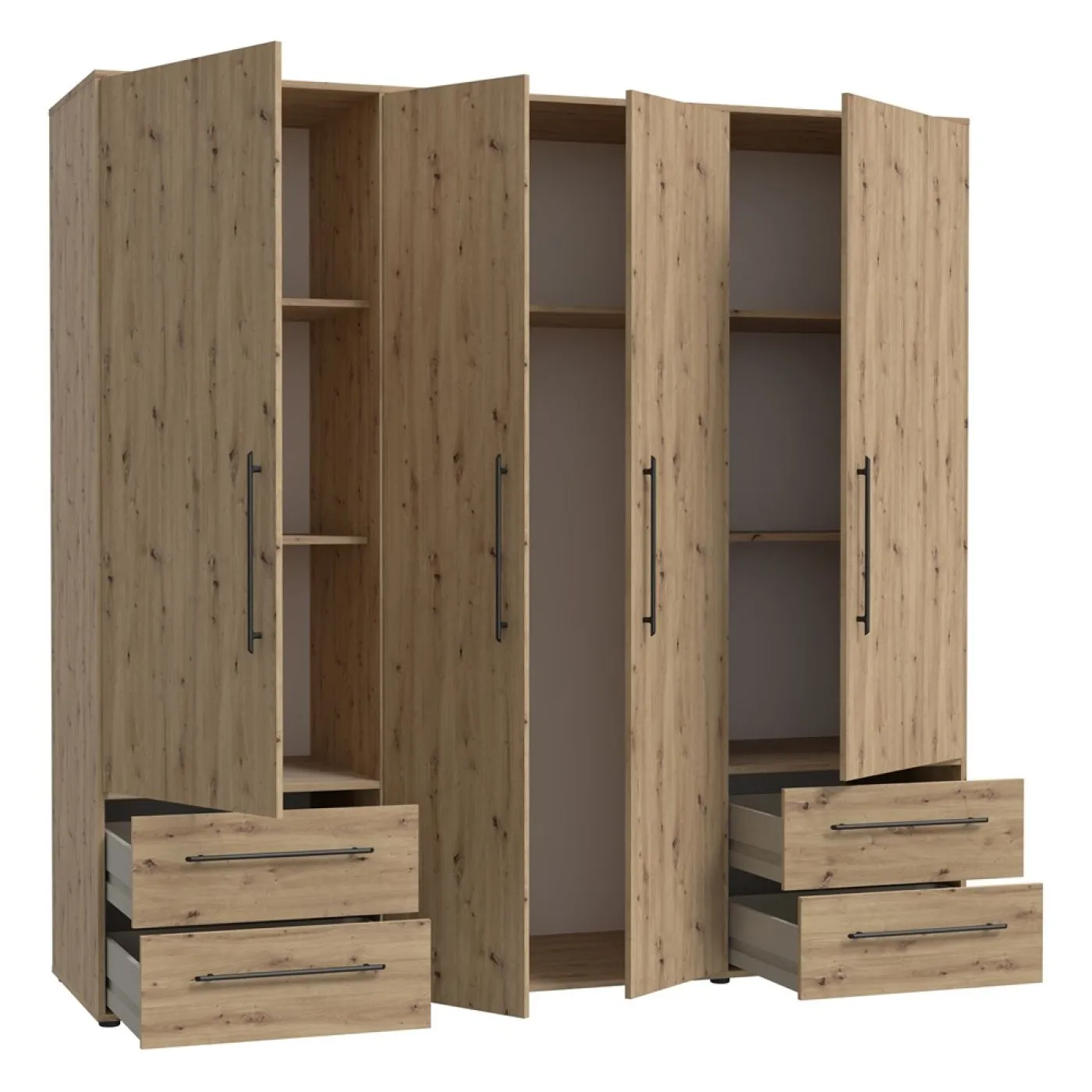 Kleiderschrank Drehtürenschrank Mokko | mit Schubkästen | Artisan Eiche | 206 x 200 x 59 cm