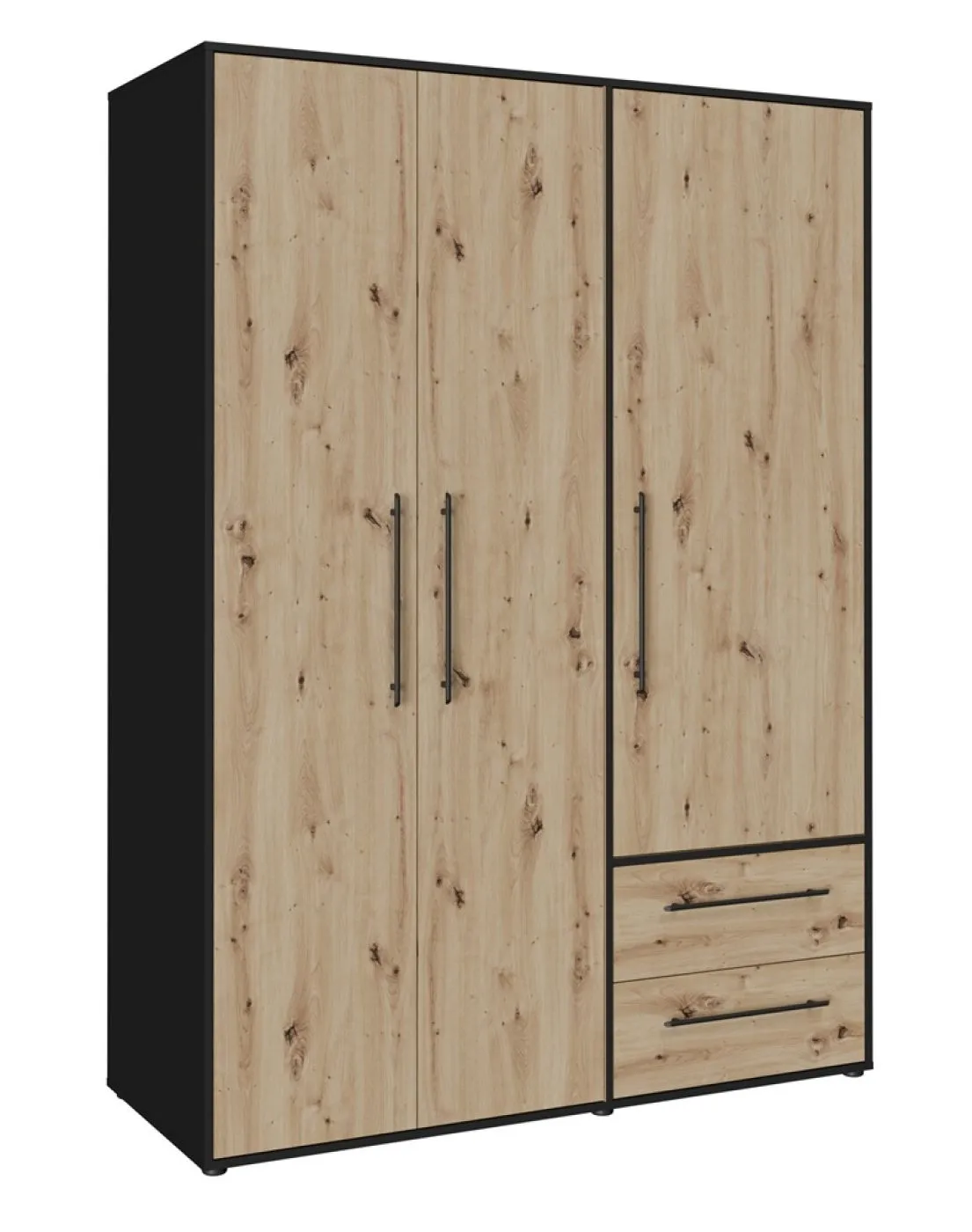 Kleiderschrank Drehtürenschrank Mokko | mit Schubkästen | schwarz / Artisan Eiche | 144,4 x 200 x 59 cm