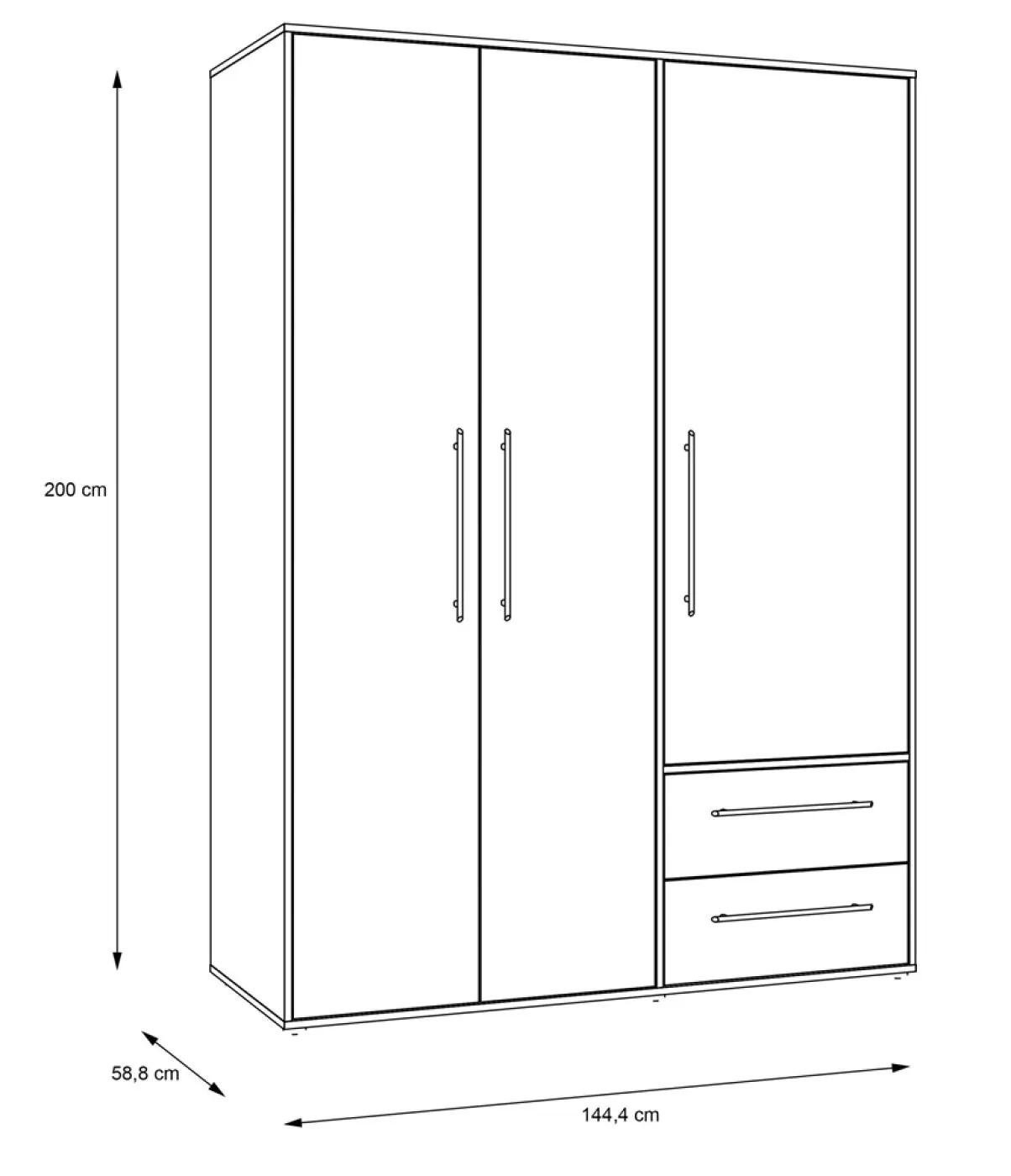 Kleiderschrank Drehtürenschrank Mokko | mit Schubkästen | Sonoma Eiche / weiß | 144,4 x 200 x 59 cm