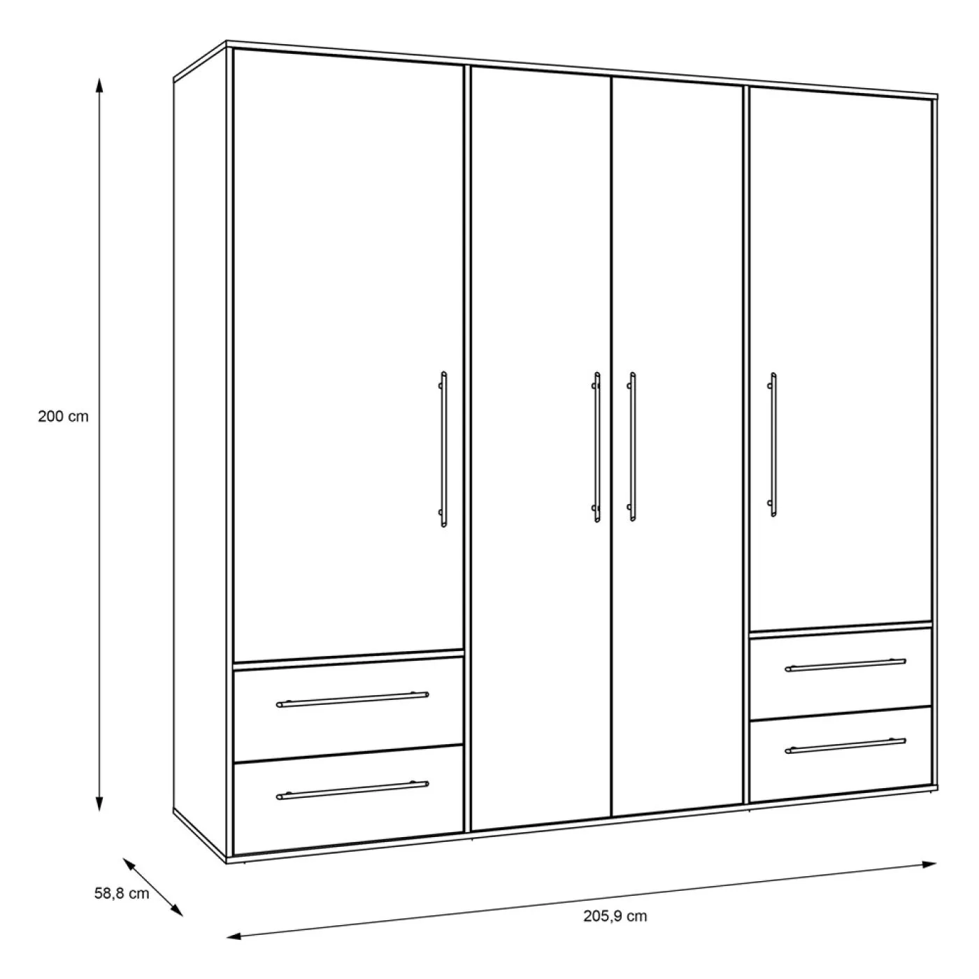Kleiderschrank Drehtürenschrank Mokko | mit Schubkästen | weiß | 206 x 200 x 59 cm