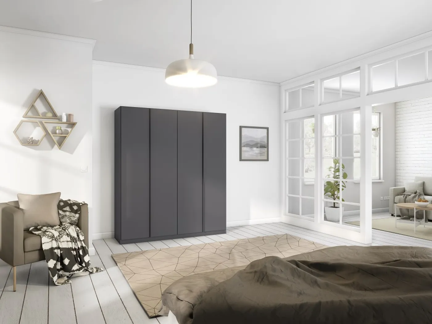 Kleiderschrank Drehtürenschrank Monostar | 4-türig | grau-metallic 181 x 210 x 54