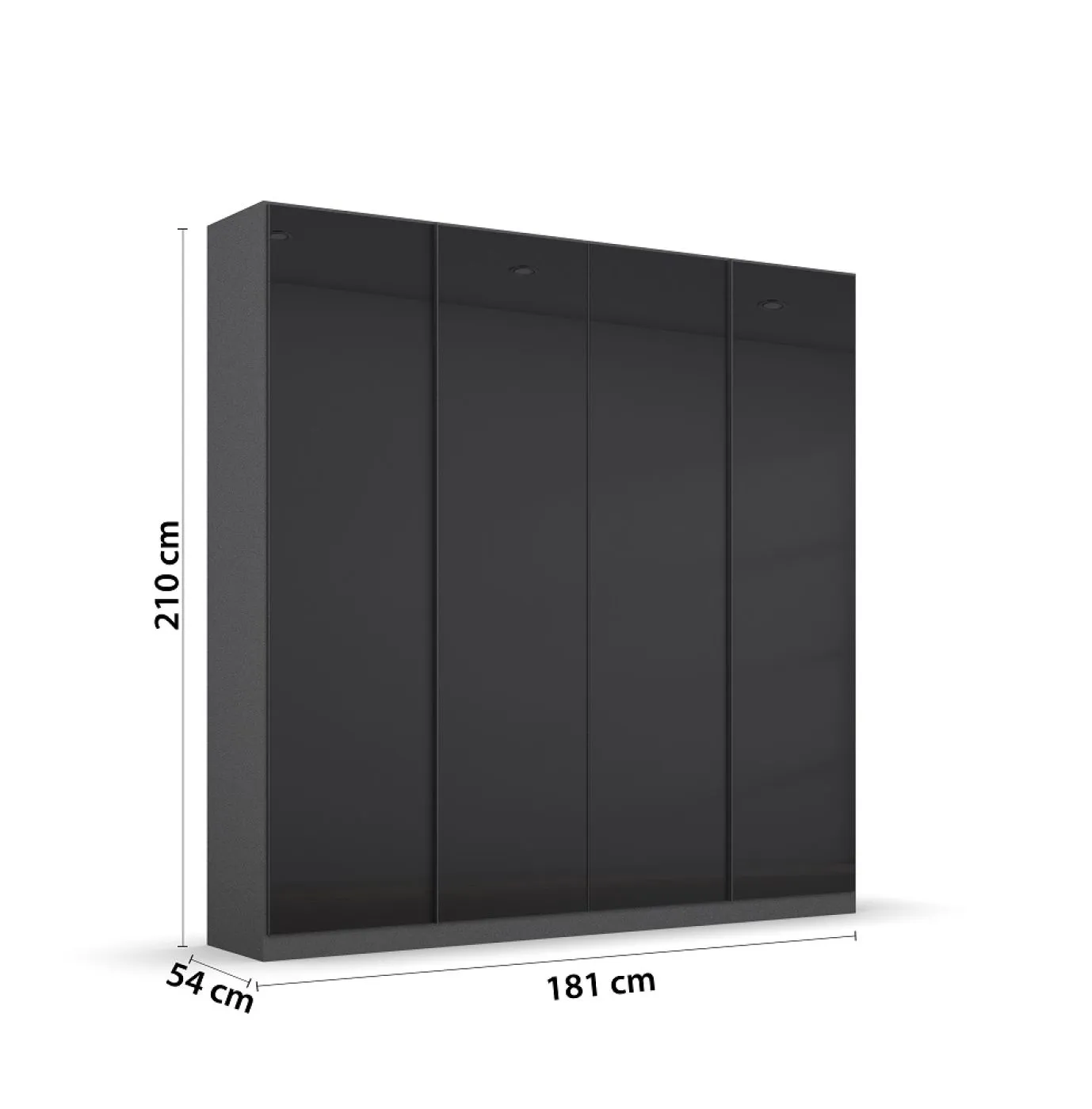 Kleiderschrank Drehtürenschrank Monostar | 4-türig | mit Glastüren | Glas basalt / grau metallic | 181x210 | mit Schubkasteneinsatz & Wäscheeinteilung