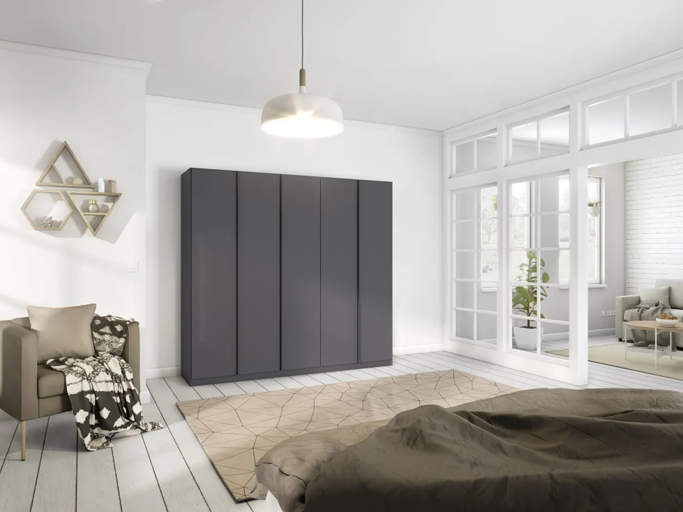 Kleiderschrank Drehtürenschrank Monostar | 5-türig | grau-metallic 226 x 210 x 54