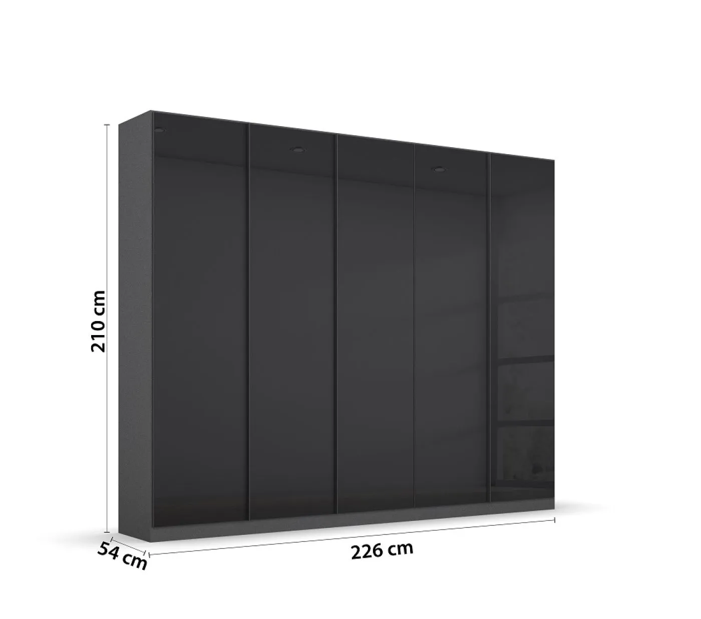 Kleiderschrank Drehtürenschrank Monostar | 5-türig | mit Glastüren | Glas basalt / grau metallic | 226x210 | ohne Schubkasteneinsatz