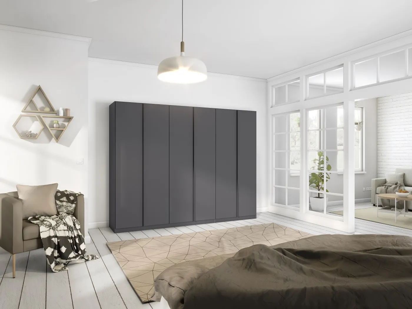 Kleiderschrank Drehtürenschrank Monostar | 6-türig | grau-metallic 271 x 210 x 54
