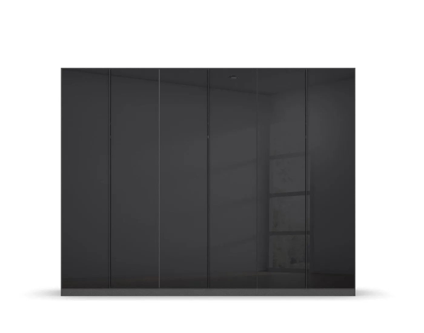 Kleiderschrank Drehtürenschrank Monostar | 6-türig | mit Glastüren | Glas basalt / grau metallic | 271x210 | mit Schubkasteneinsatz & Wäscheeinteilung