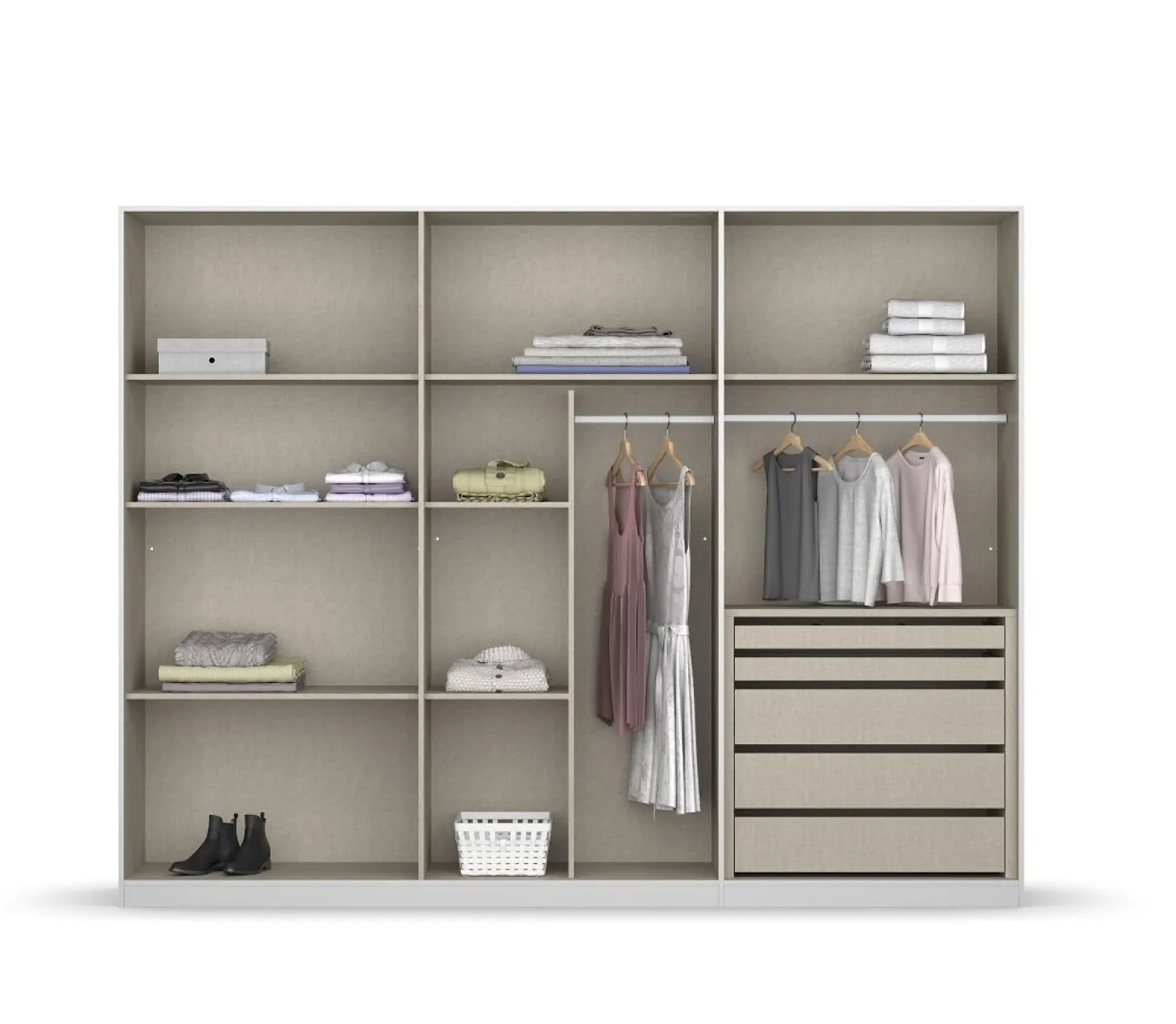 Kleiderschrank Drehtürenschrank Monostar | 6-türig | mit Glastüren | Glas basalt / grau metallic | 271x210 | mit Schubkasteneinsatz & Wäscheeinteilung