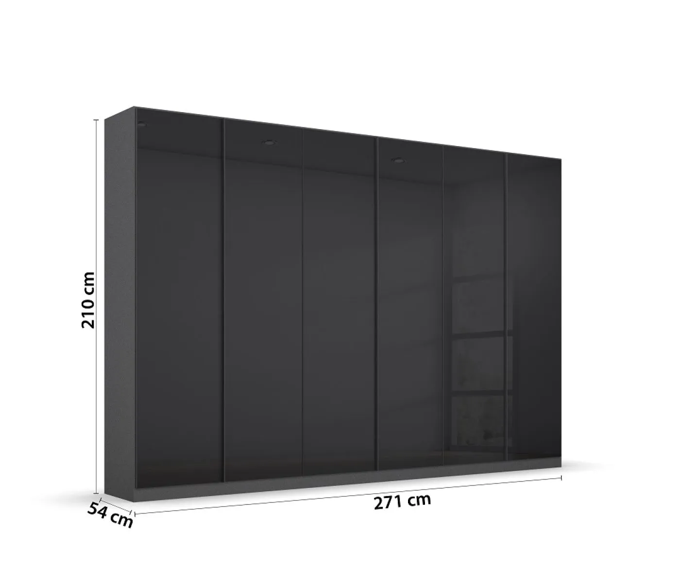 Kleiderschrank Drehtürenschrank Monostar | 6-türig | mit Glastüren | Glas basalt / grau metallic | 271x210 | ohne Schubkasteneinsatz & Wäscheeinteilung