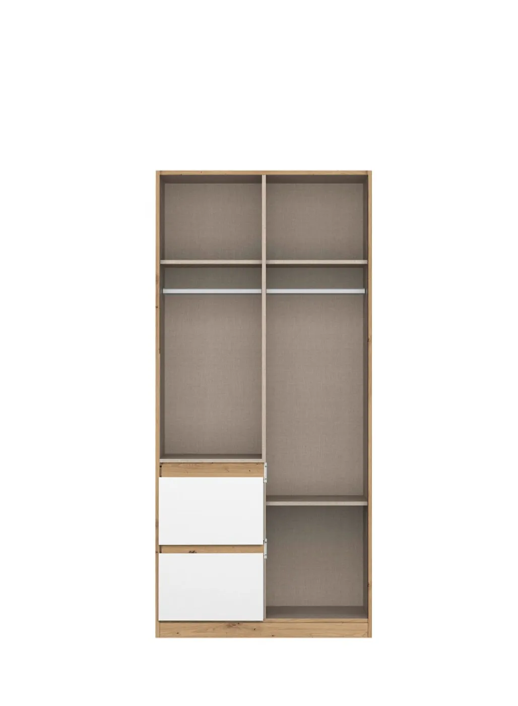 Kleiderschrank Drehtürenschrank Nidda | 2-türig | mit Schubkästen | Alpinweiß / Eiche Artisan