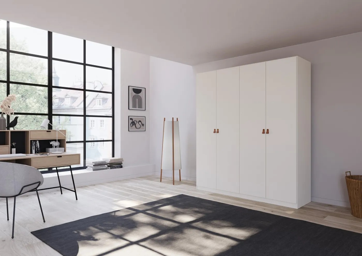 Kleiderschrank Drehtürenschrank Quadra-Spin | 4-türig | alpinweiß | 181x210 | Griff Homey
