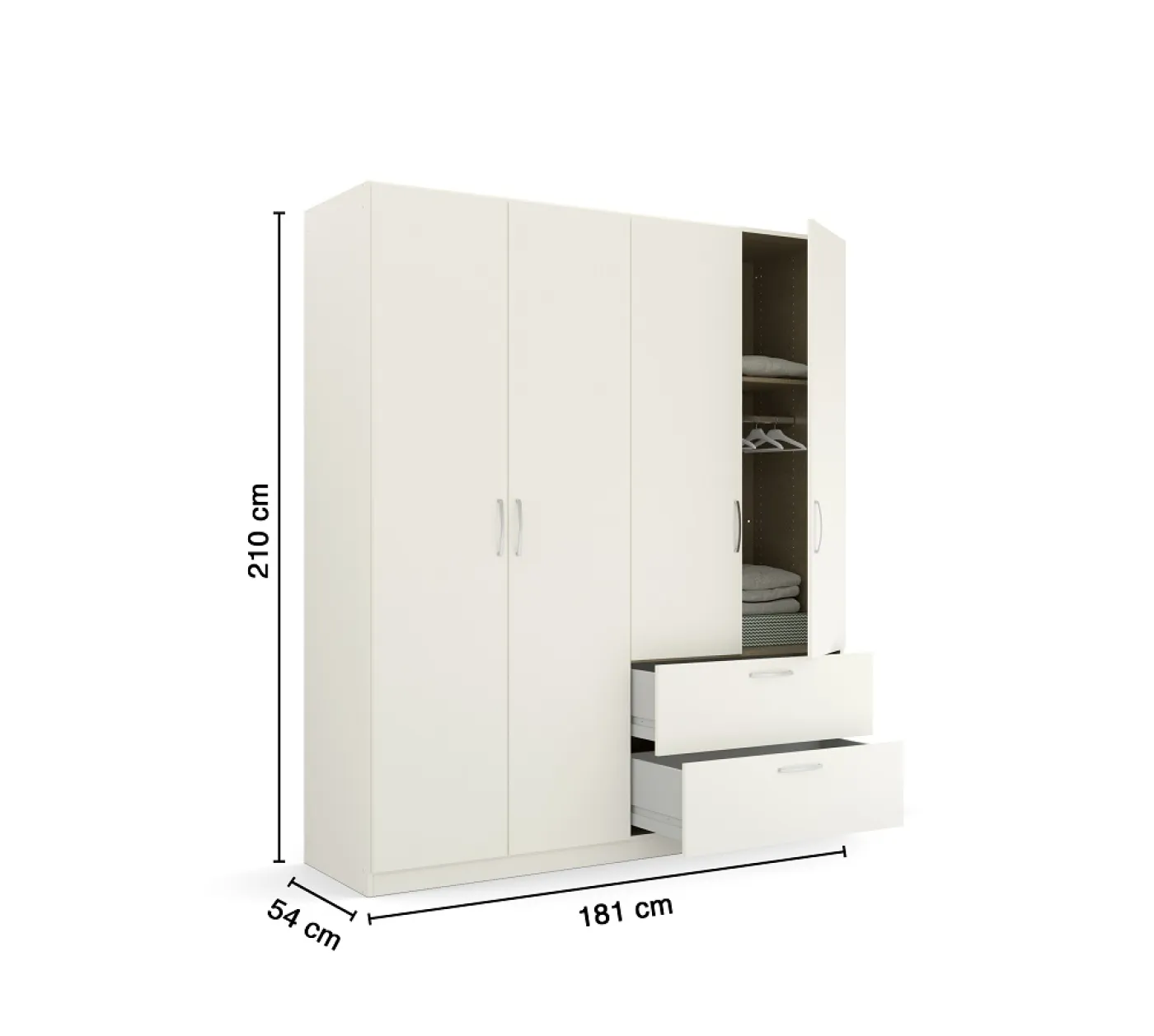 Kleiderschrank Drehtürenschrank Quadra-Spin | 4-türig | mit Schubkästen | alpinweiß | 181x210 | Griff Pure