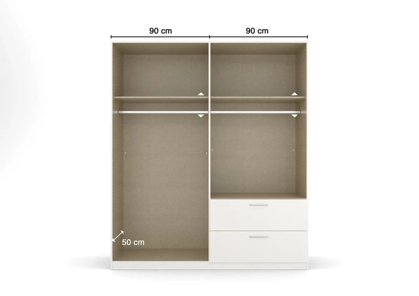 Kleiderschrank Drehtürenschrank Quadra-Spin | 4-türig | mit Schubkästen | seidengrau | 181x210 | Griff Skandi
