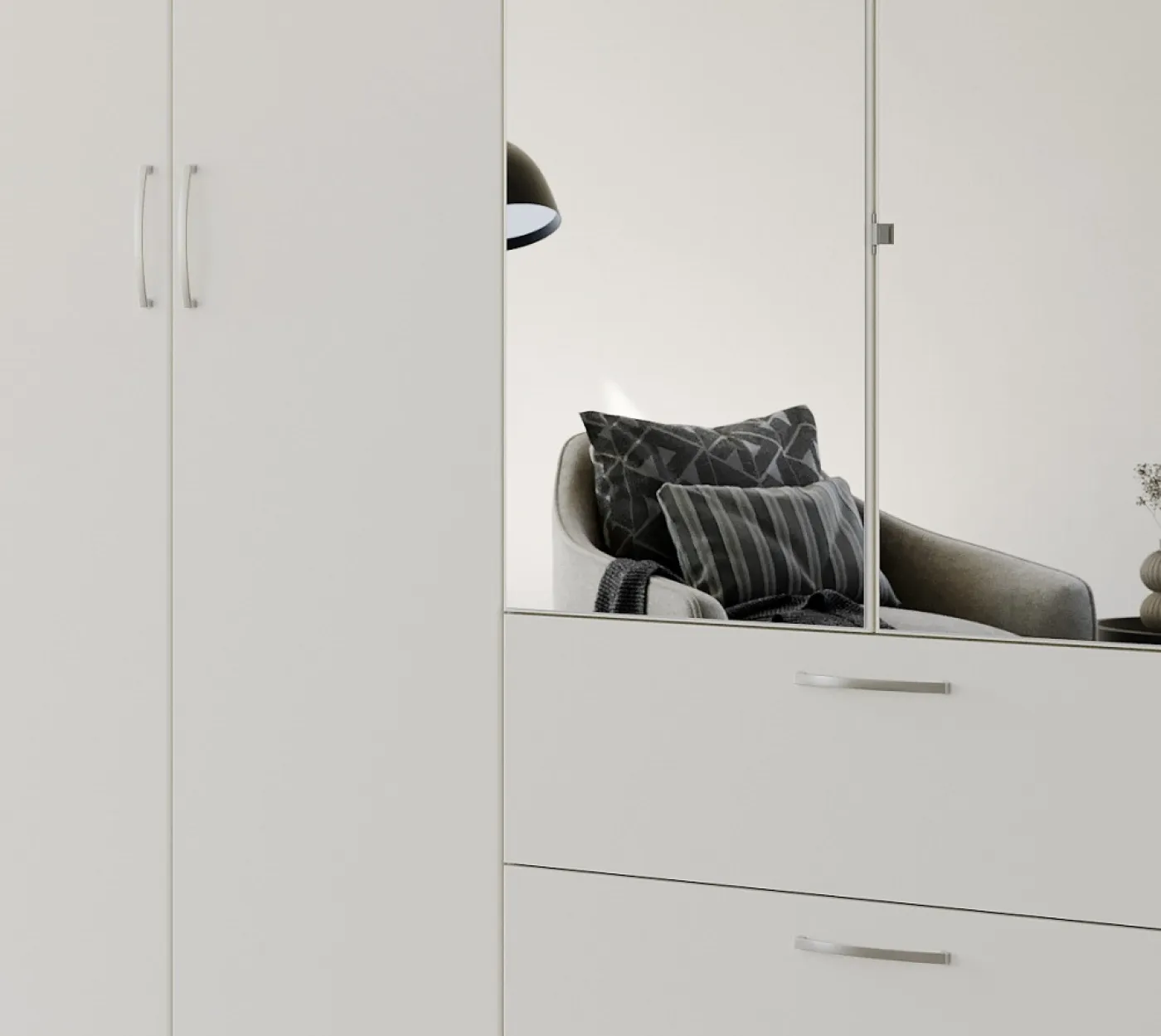 Kleiderschrank Drehtürenschrank Quadra-Spin | 4-türig | mit Spiegeltüren | alpinweiß | 181x210 | Griff Pure