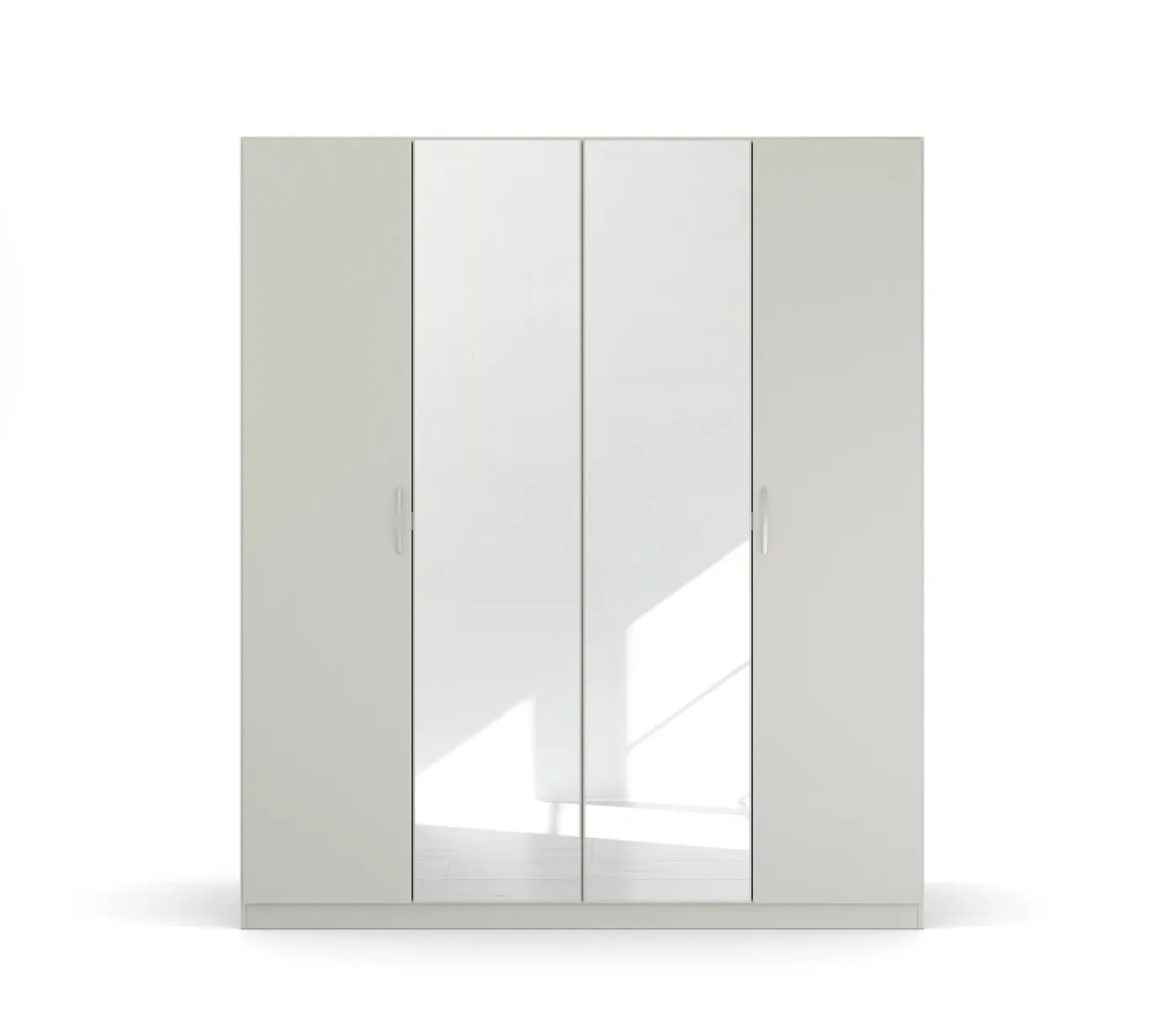 Kleiderschrank Drehtürenschrank Quadra-Spin | 4-türig | mit Spiegeltüren | seidengrau | 181x210 | Griff Pure
