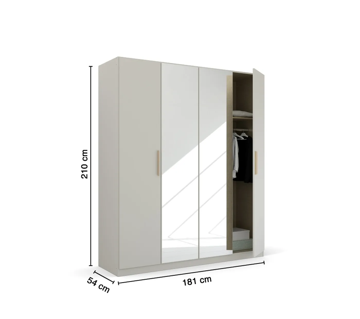 Kleiderschrank Drehtürenschrank Quadra-Spin | 4-türig | mit Spiegeltüren | seidengrau | 181x210 | Griff Skandi