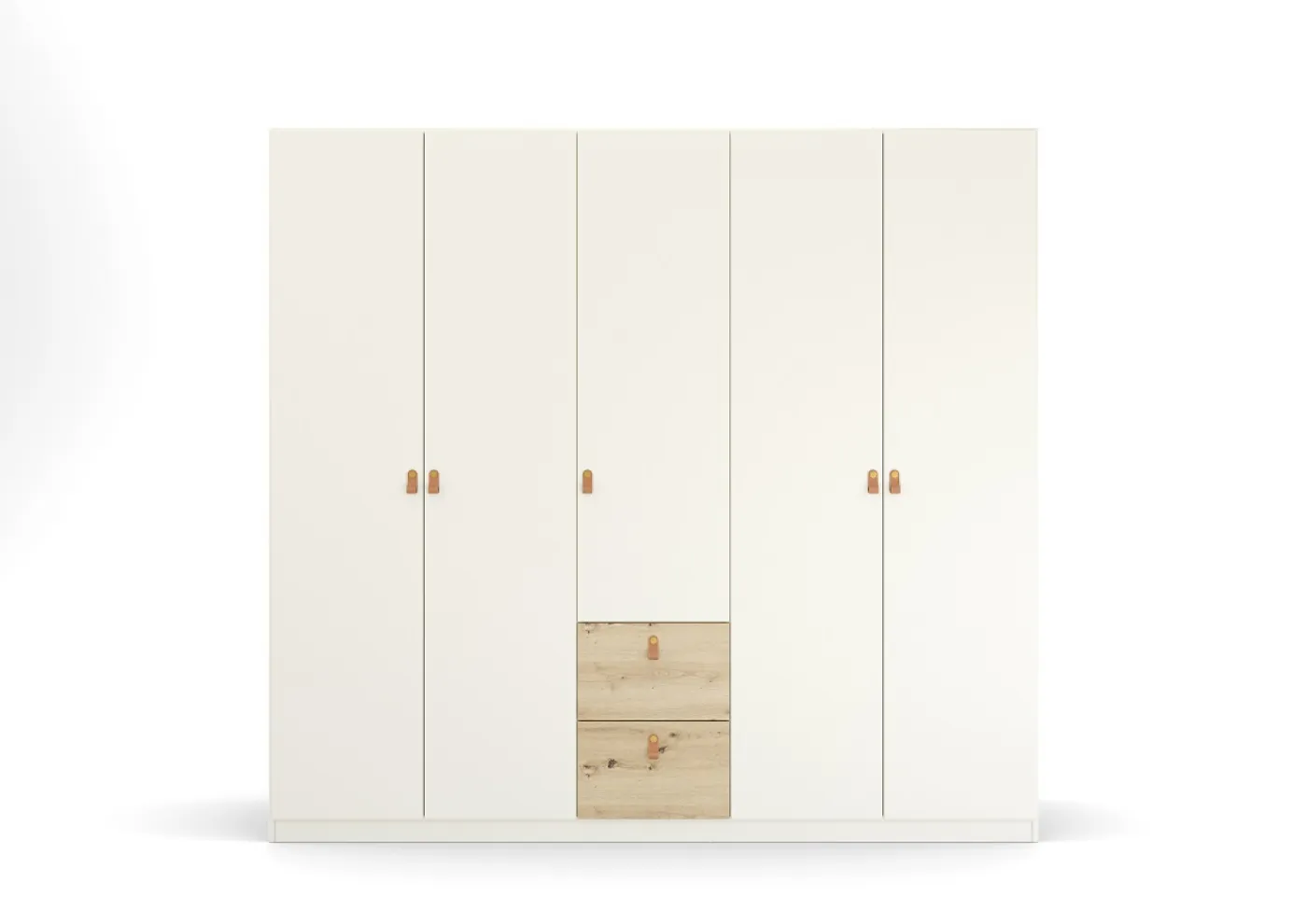 Kleiderschrank Drehtürenschrank Quadra-Spin | 5-türig | mit Schubkästen | alpinweiß / Eiche Artisan | 226x210 | Griff Homey