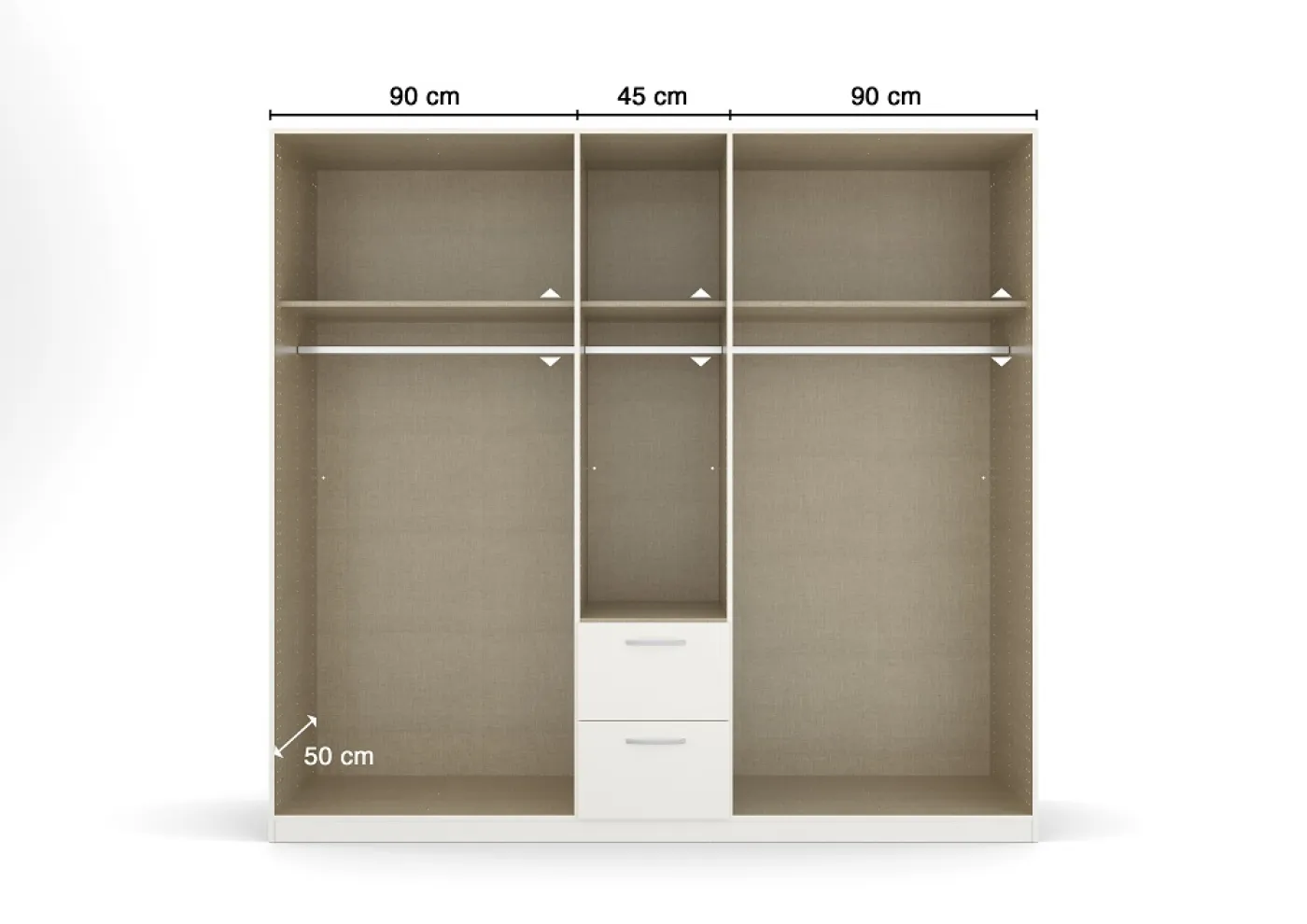 Kleiderschrank Drehtürenschrank Quadra-Spin | 5-türig | mit Schubkästen | seidengrau | 226x210 | Griff Pure