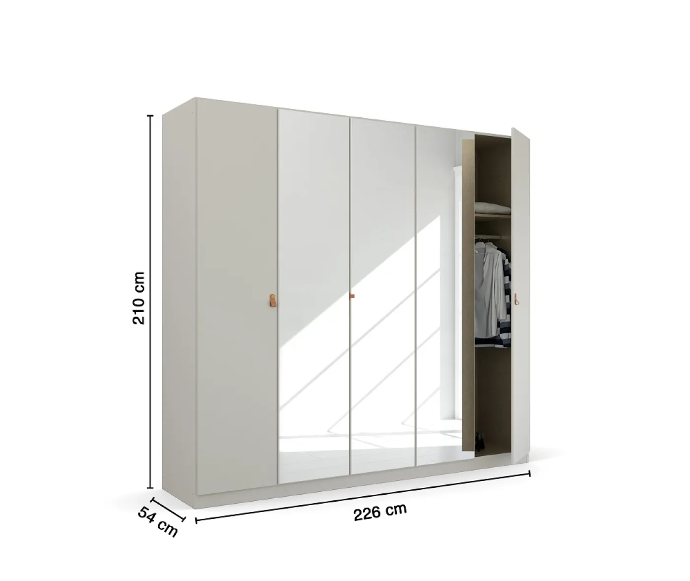 Kleiderschrank Drehtürenschrank Quadra-Spin | 5-türig | mit Spiegeltüren | seidengrau | 226x210 | Griff Homey
