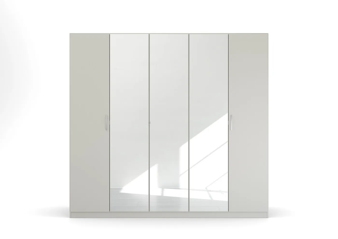 Kleiderschrank Drehtürenschrank Quadra-Spin | 5-türig | mit Spiegeltüren | seidengrau | 226x210 | Griff Pure