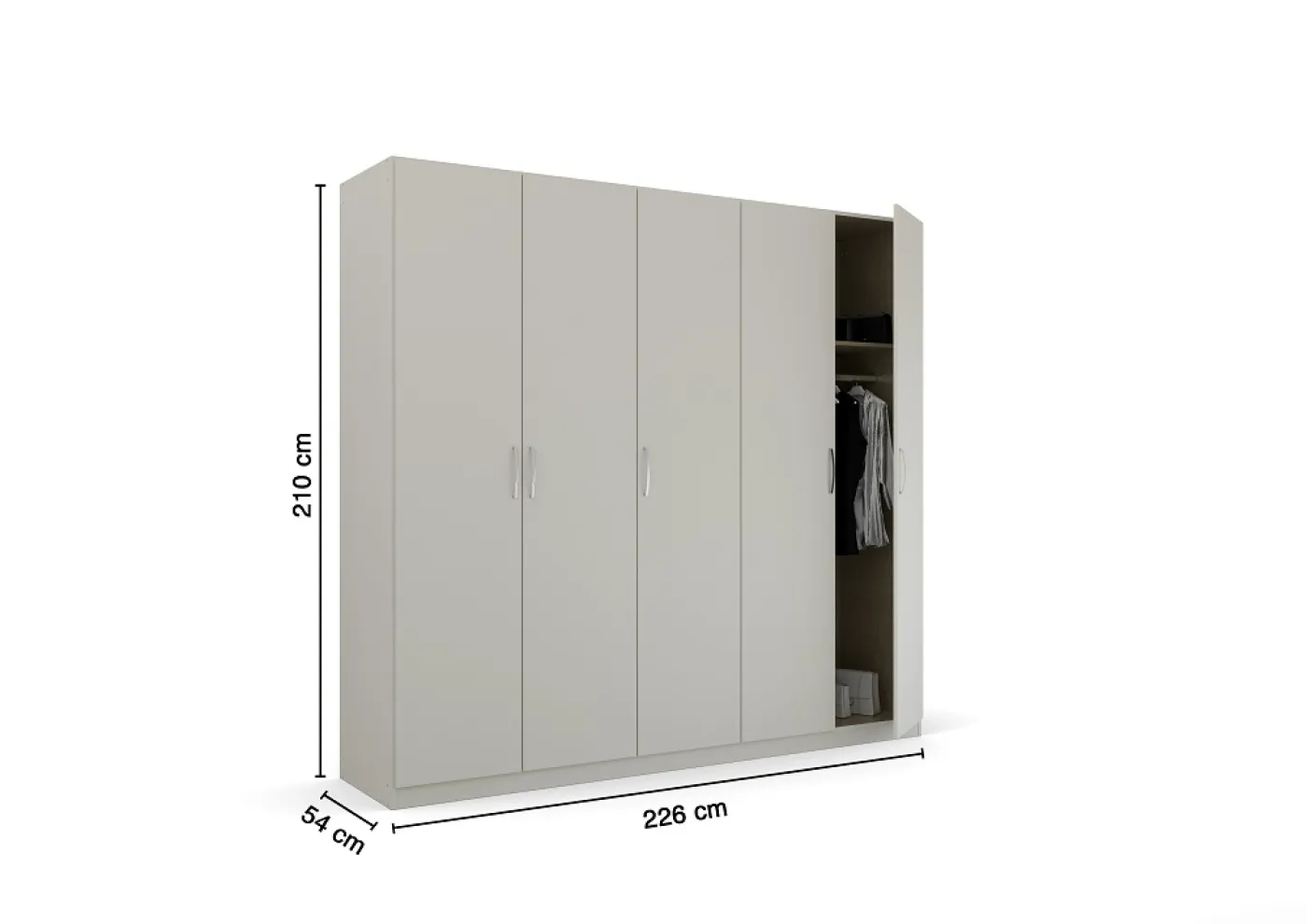 Kleiderschrank Drehtürenschrank Quadra-Spin | 5-türig | seidengrau | 226x210 | Griff Pure