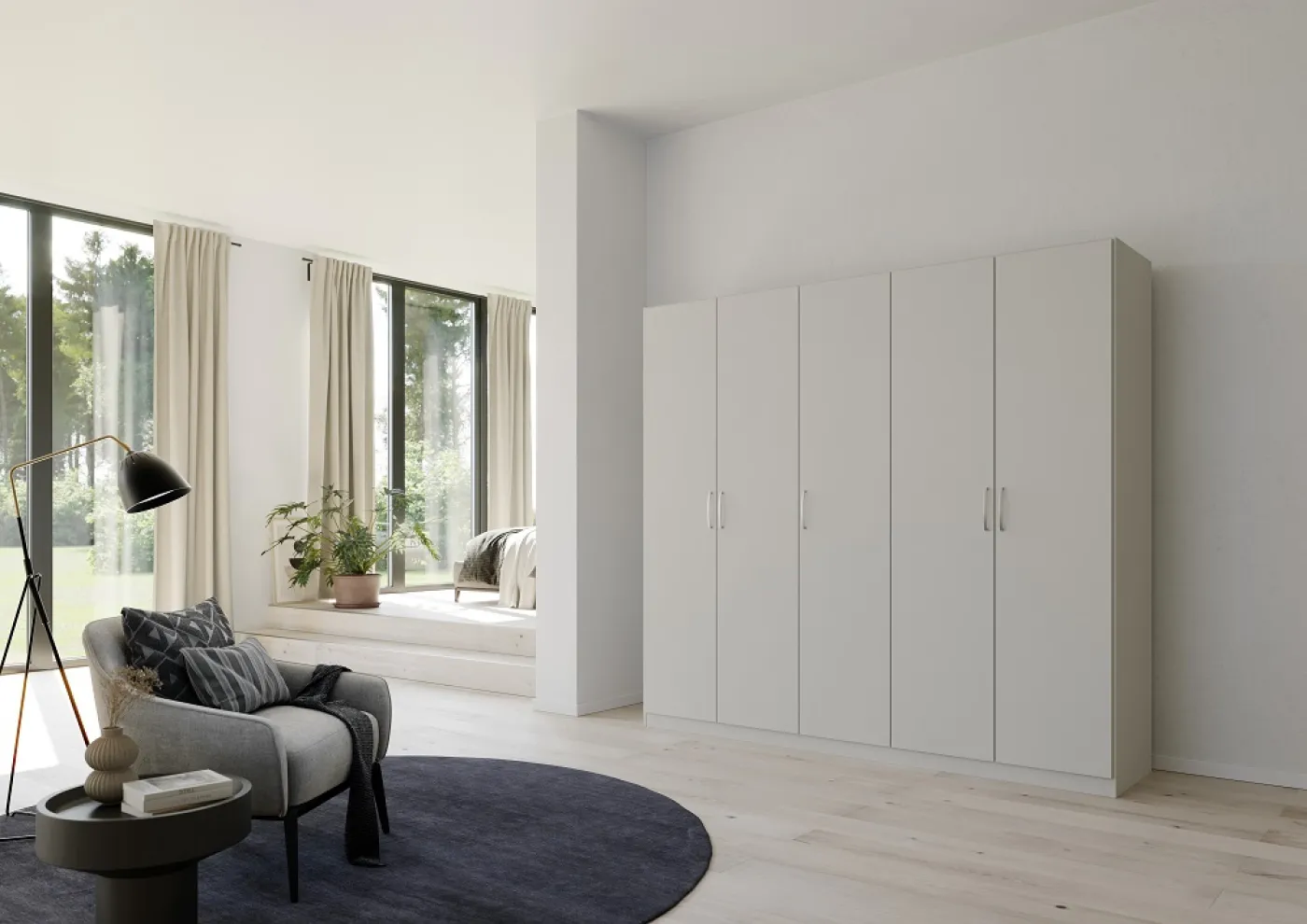 Kleiderschrank Drehtürenschrank Quadra-Spin | 5-türig | seidengrau | 226x210 | Griff Pure
