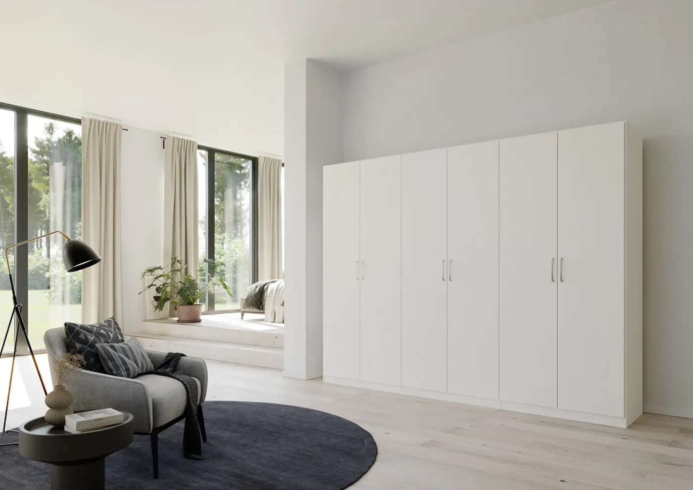 Kleiderschrank Drehtürenschrank Quadra-Spin | 6-türig | alpinweiß | 271x210 | Griff Pure