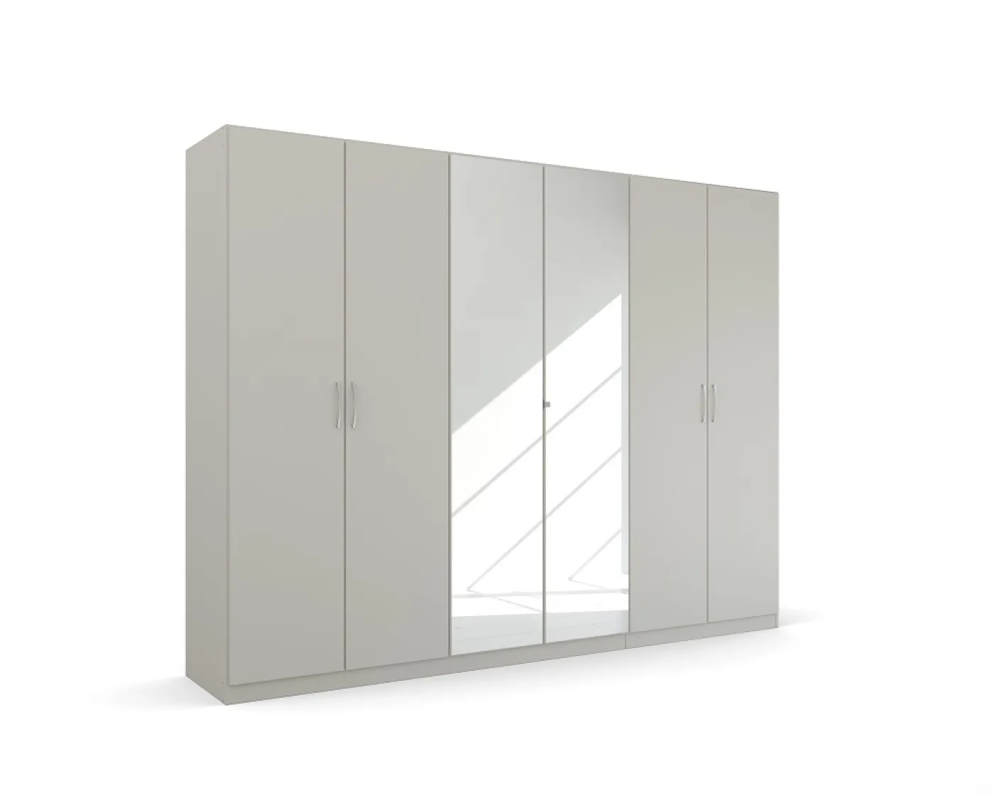 Kleiderschrank Drehtürenschrank Quadra-Spin | 6-türig | mit Spiegeltüren | seidengrau | 271x210 | Griff Pure