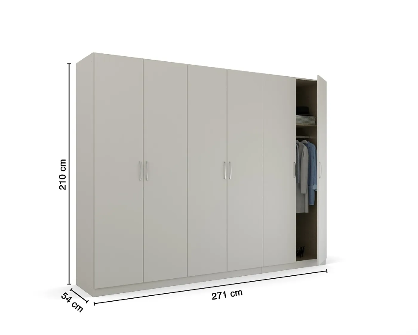 Kleiderschrank Drehtürenschrank Quadra-Spin | 6-türig | seidengrau | 271x210 | Griff Pure