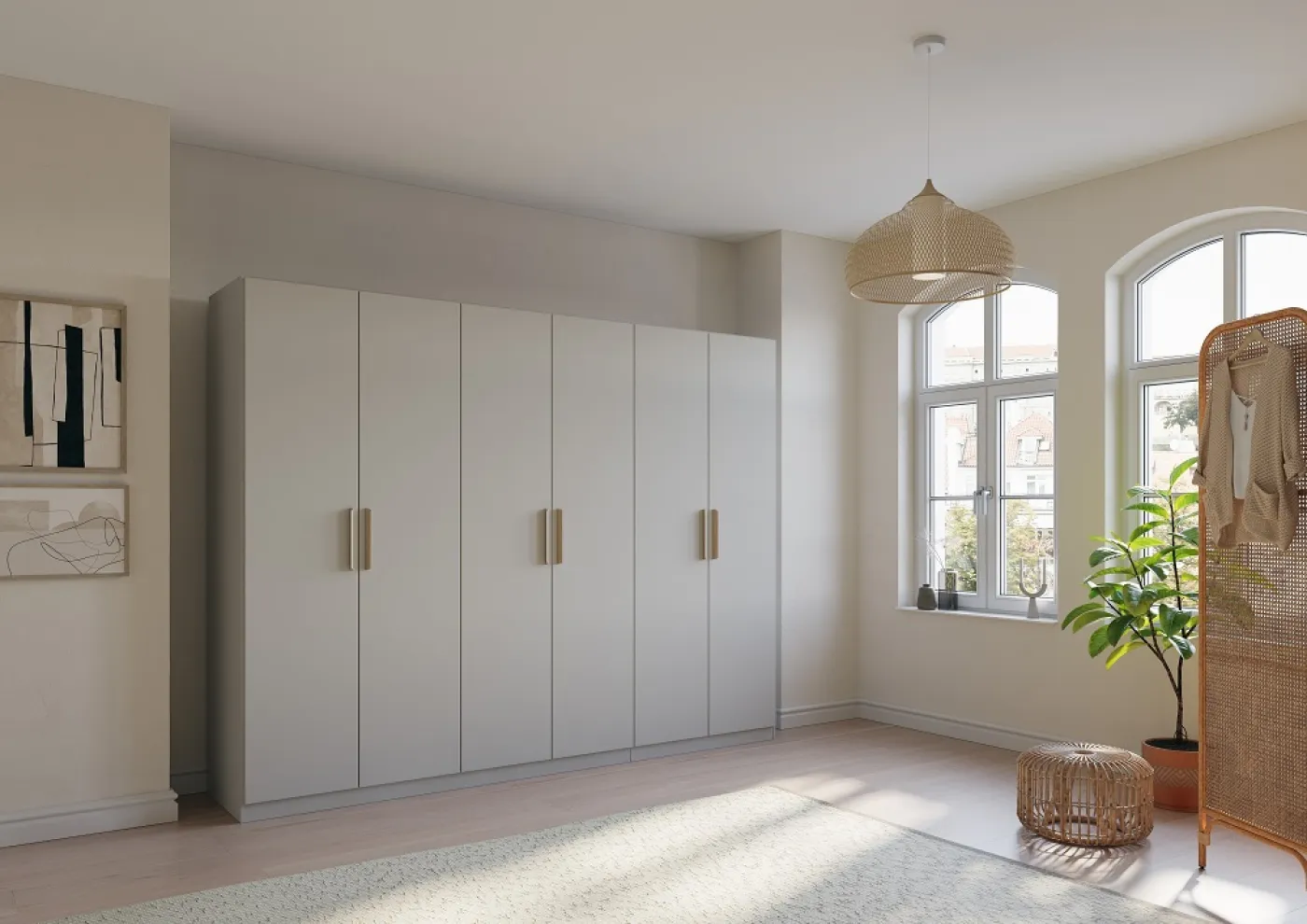 Kleiderschrank Drehtürenschrank Quadra-Spin | 6-türig | seidengrau | 271x210 | Griff Skandi