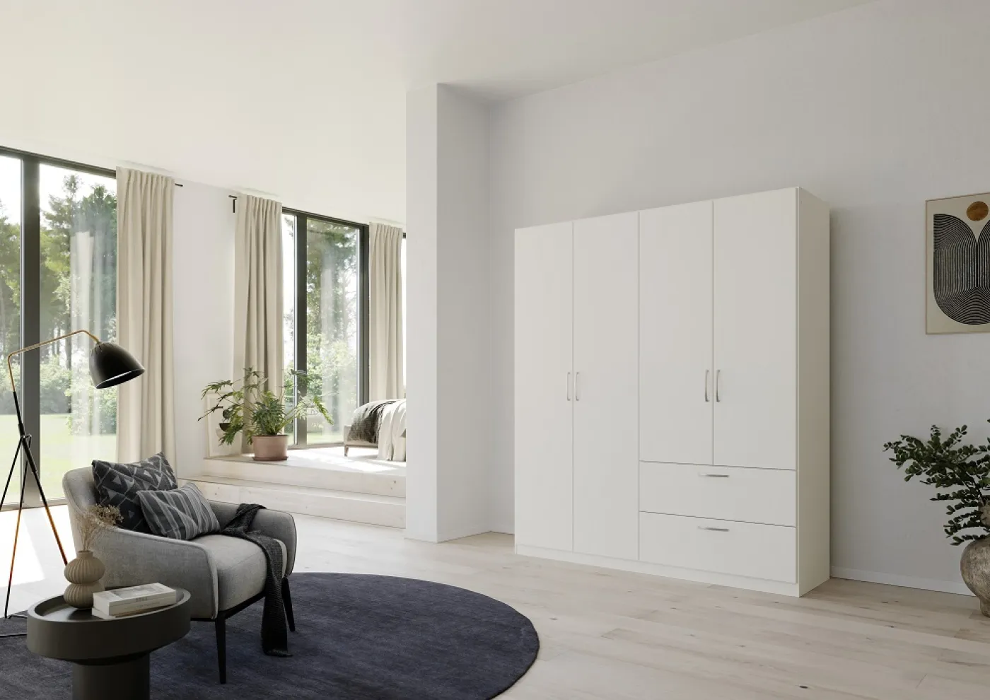 Kleiderschrank Drehtürenschrank Quadra-Spin | mit Schubkästen | alpinweiß | verschiedene Größen