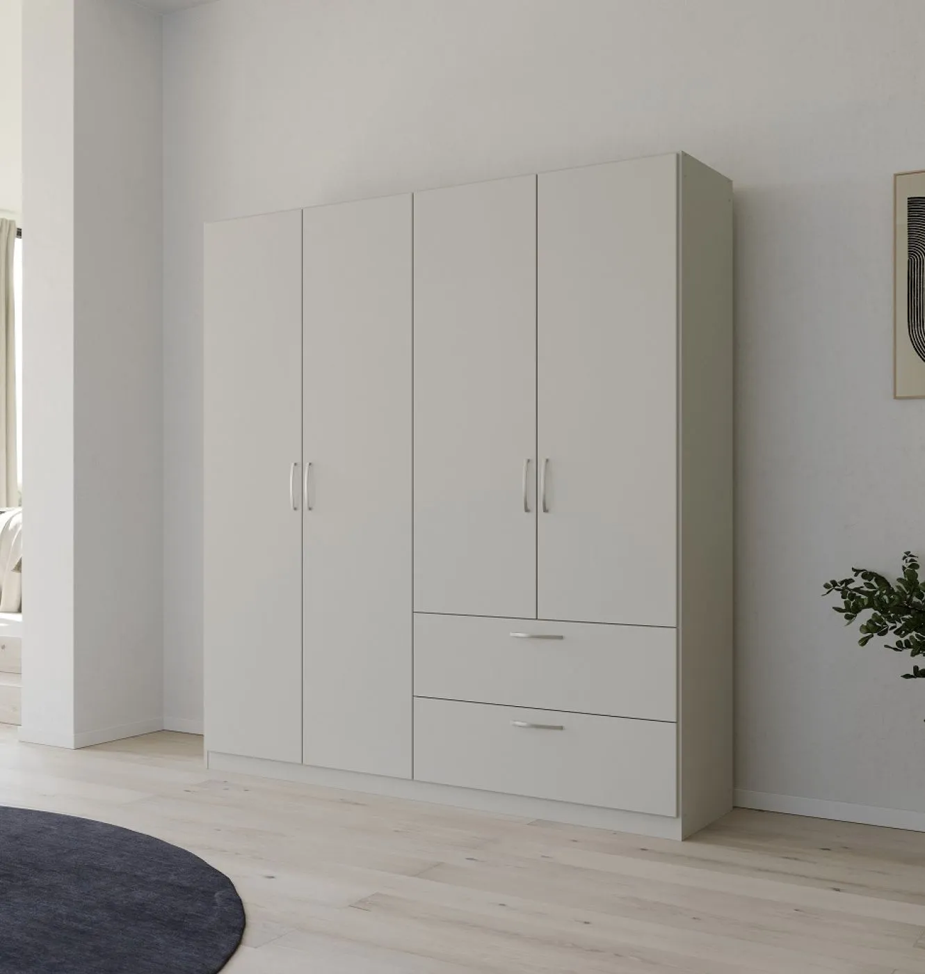 Kleiderschrank Drehtürenschrank Quadra-Spin | mit Schubkästen | seidengrau | verschiedene Größen