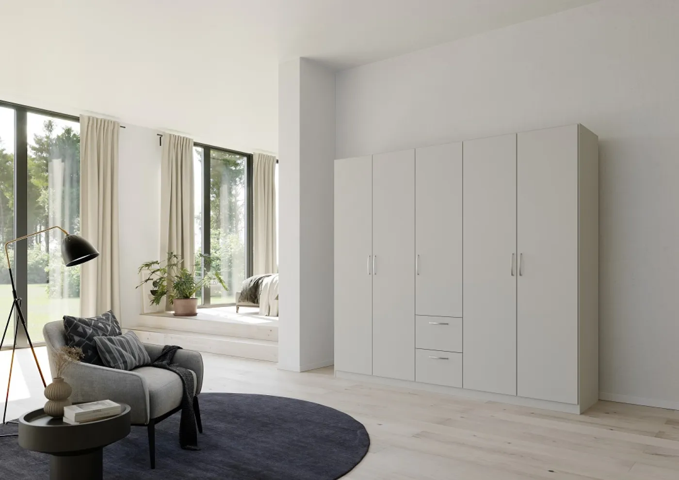 Kleiderschrank Drehtürenschrank Quadra-Spin | mit Schubkästen | seidengrau | verschiedene Größen