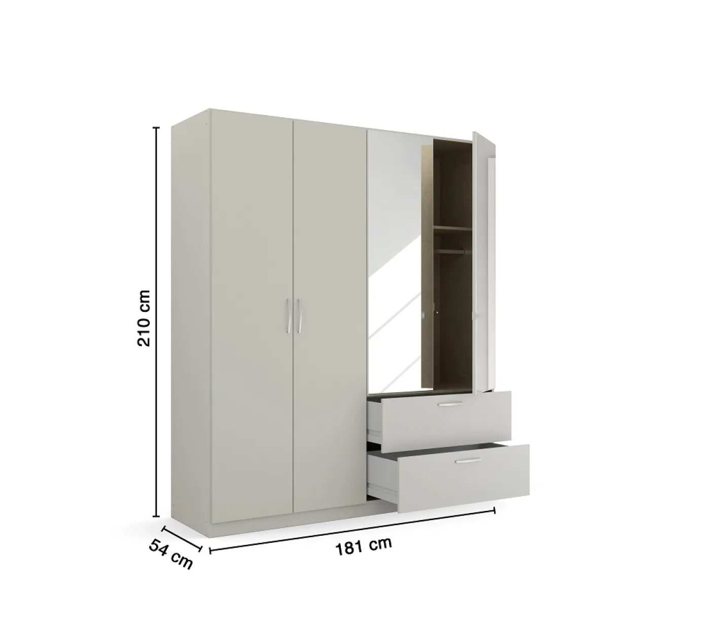 Kleiderschrank Drehtürenschrank Quadra-Spin | mit Spiegel & Schubkästen | seidengrau | verschiedene Größen