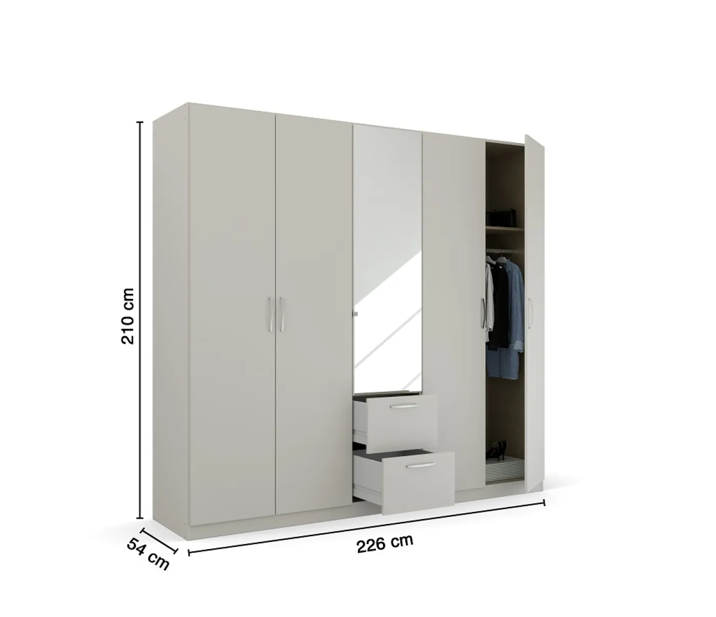 Kleiderschrank Drehtürenschrank Quadra-Spin | mit Spiegel & Schubkästen | seidengrau | verschiedene Größen