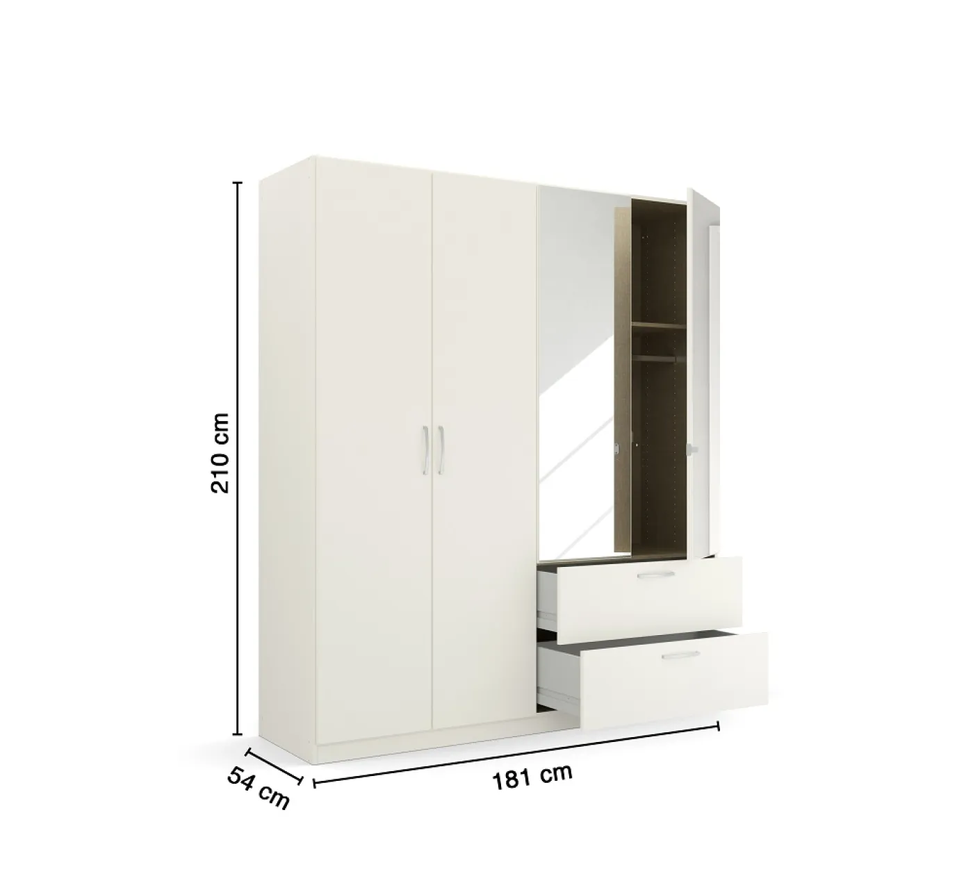 Kleiderschrank Drehtürenschrank Quadra-Spin | mit Spiegeltüren & Schubkästen | alpinweiß | Griff