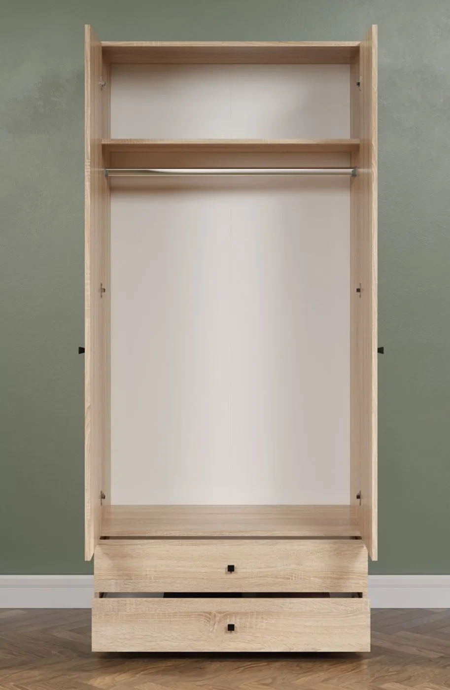 Kleiderschrank Garderobenschrank Basics mit Schubkästen | Eiche Sonoma hell