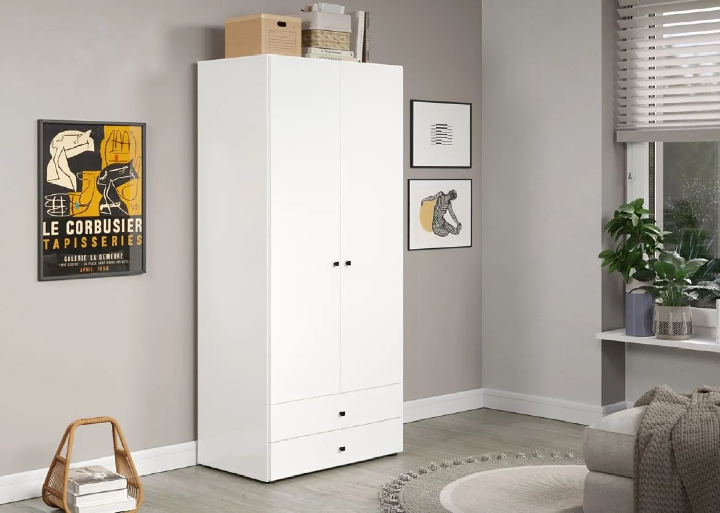 Kleiderschrank Garderobenschrank Basics mit Schubkästen | weiß